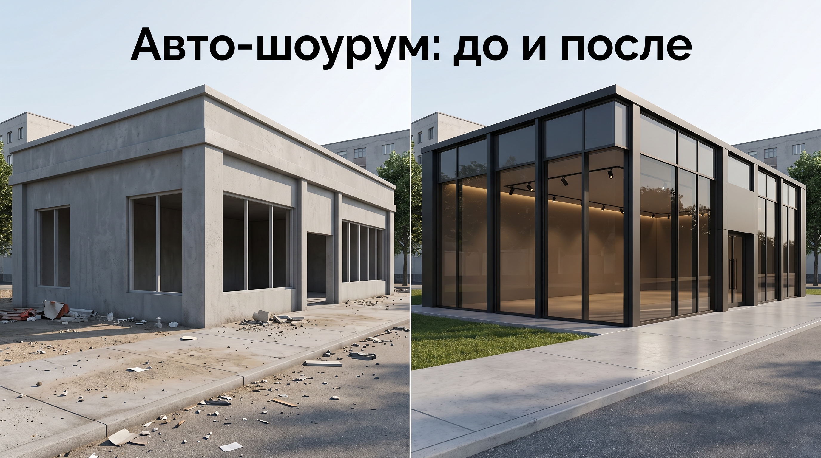 Авто-шоурум до и после