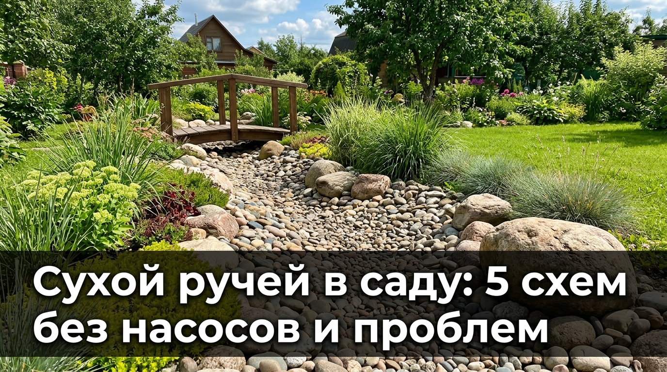 Сухой ручей в саду — пять схем без насосов
