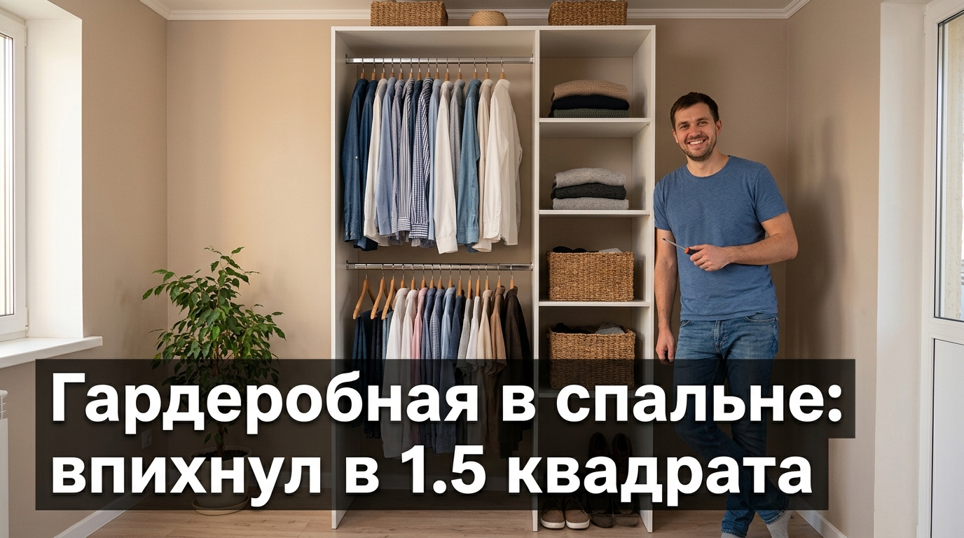 Гардеробная в спальне: впихнул в 1.5 квадрата