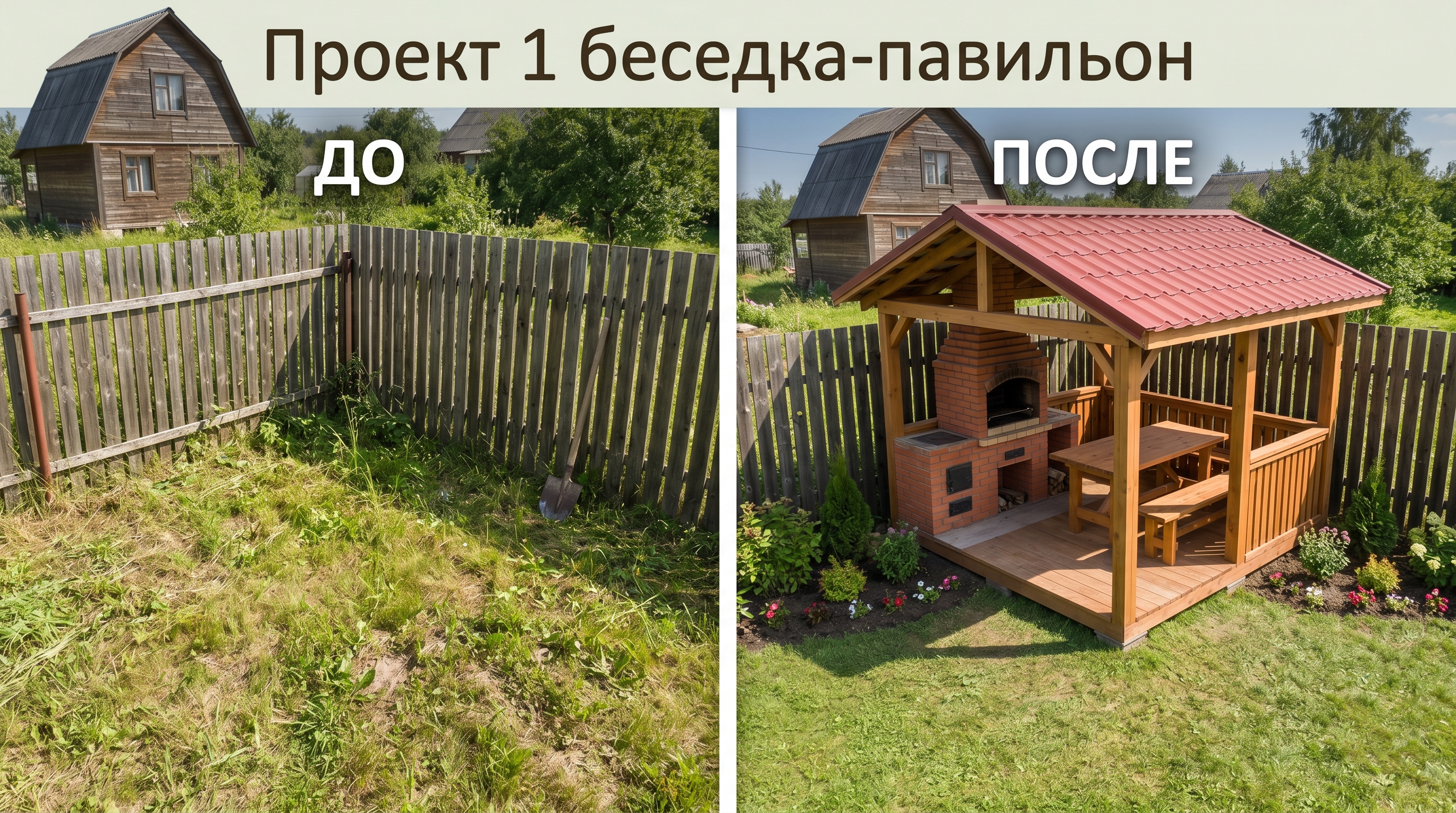 Проект 1 беседка-павильон до и после