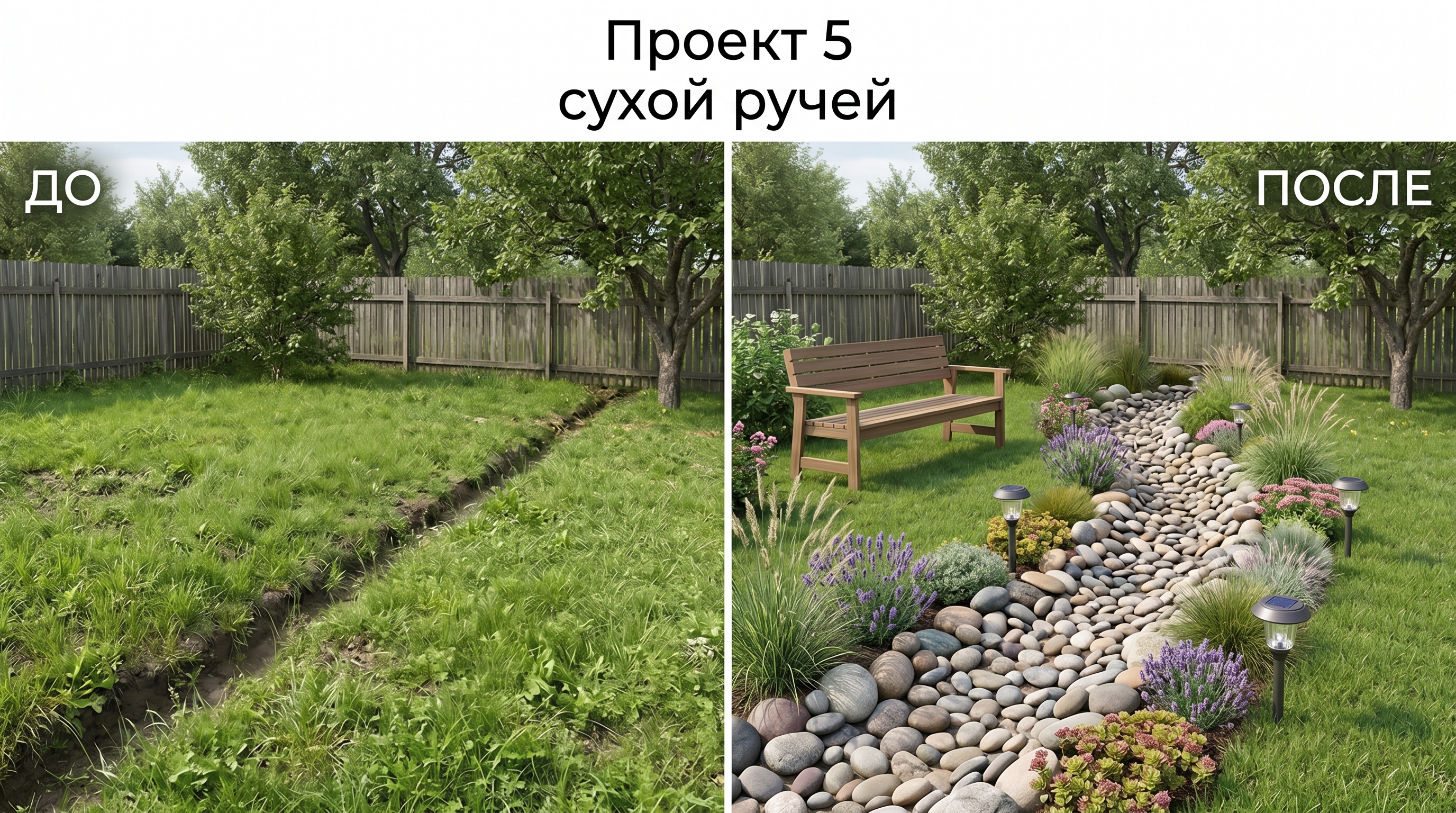 Проект 5 сухой ручей до и после