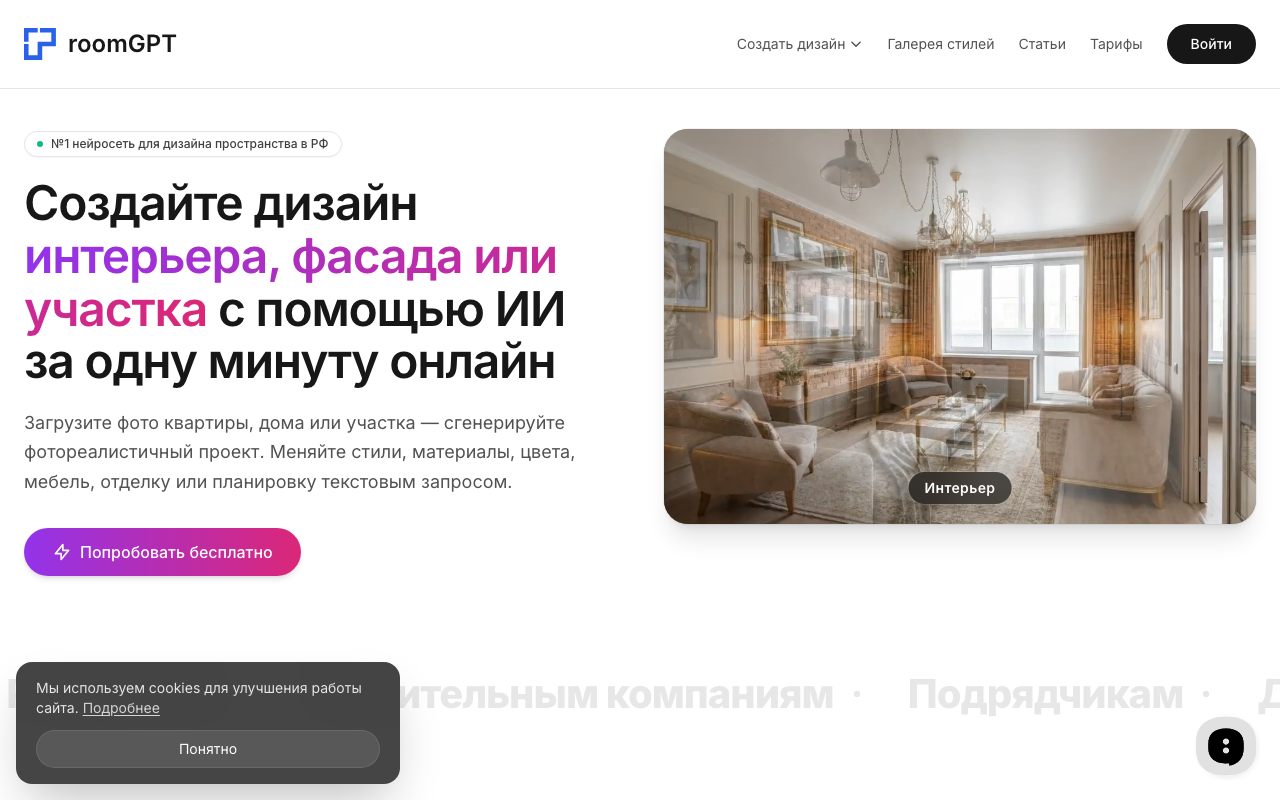 Интерфейс room-gpt.ru — генерация вариантов планировки офиса