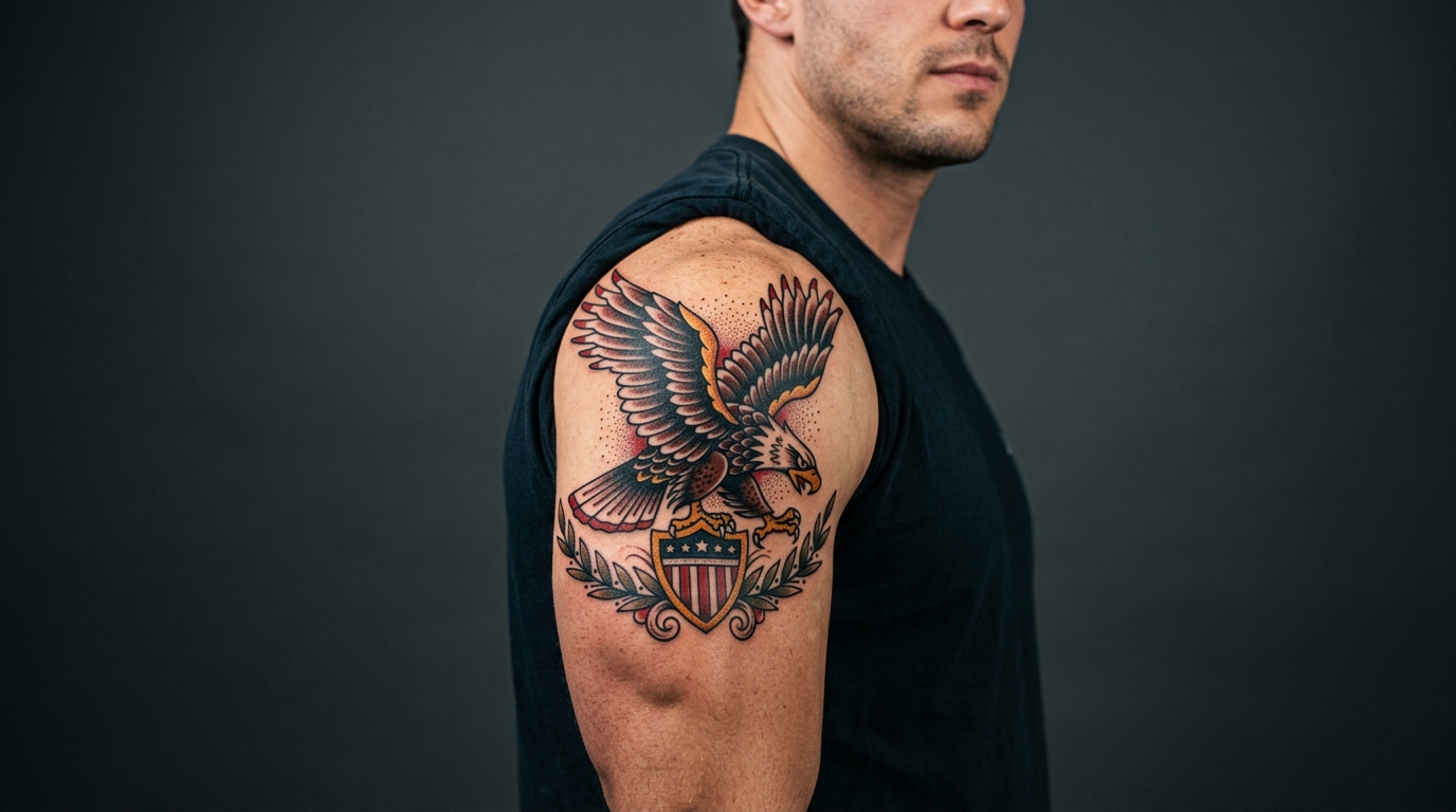 Мужская четверть рукава на плече с традиционным орлом