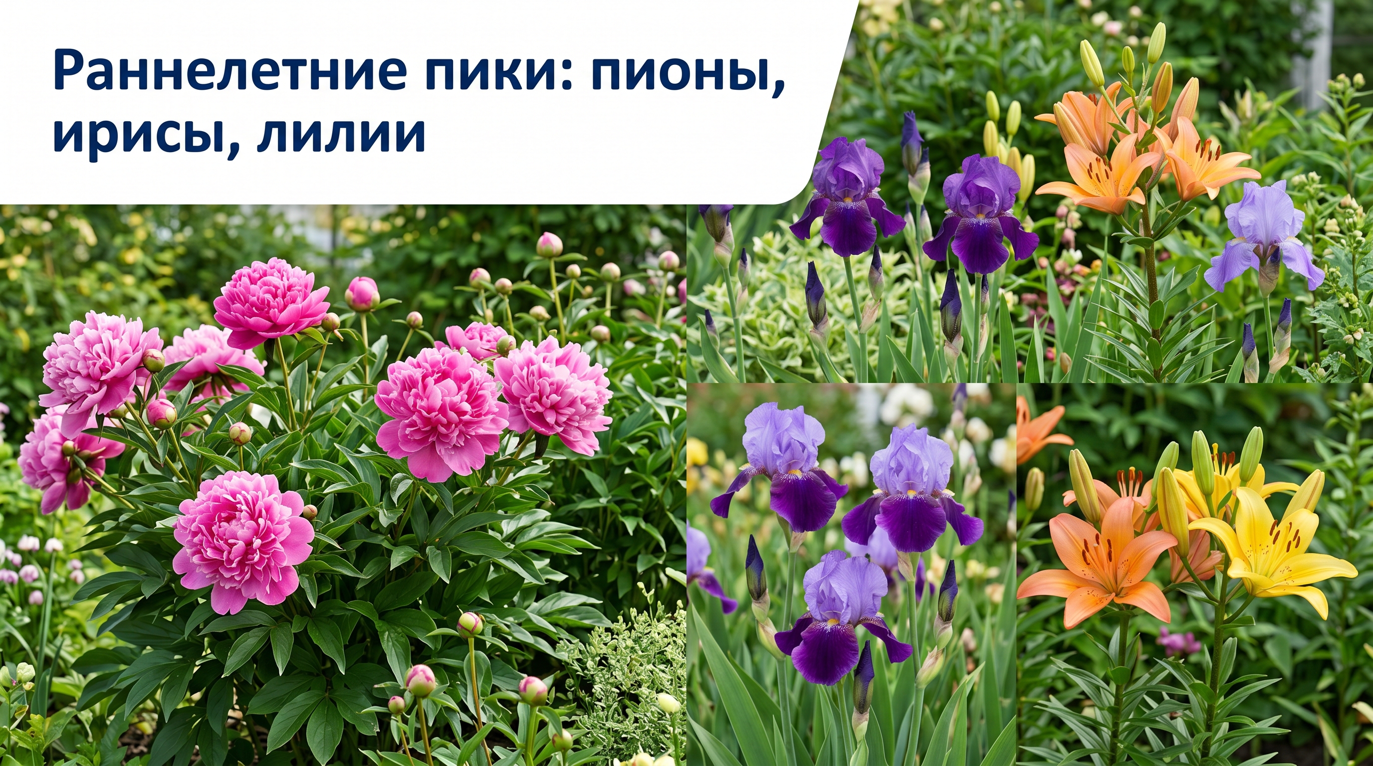 Раннелетние растения — пионы, ирисы, лилии