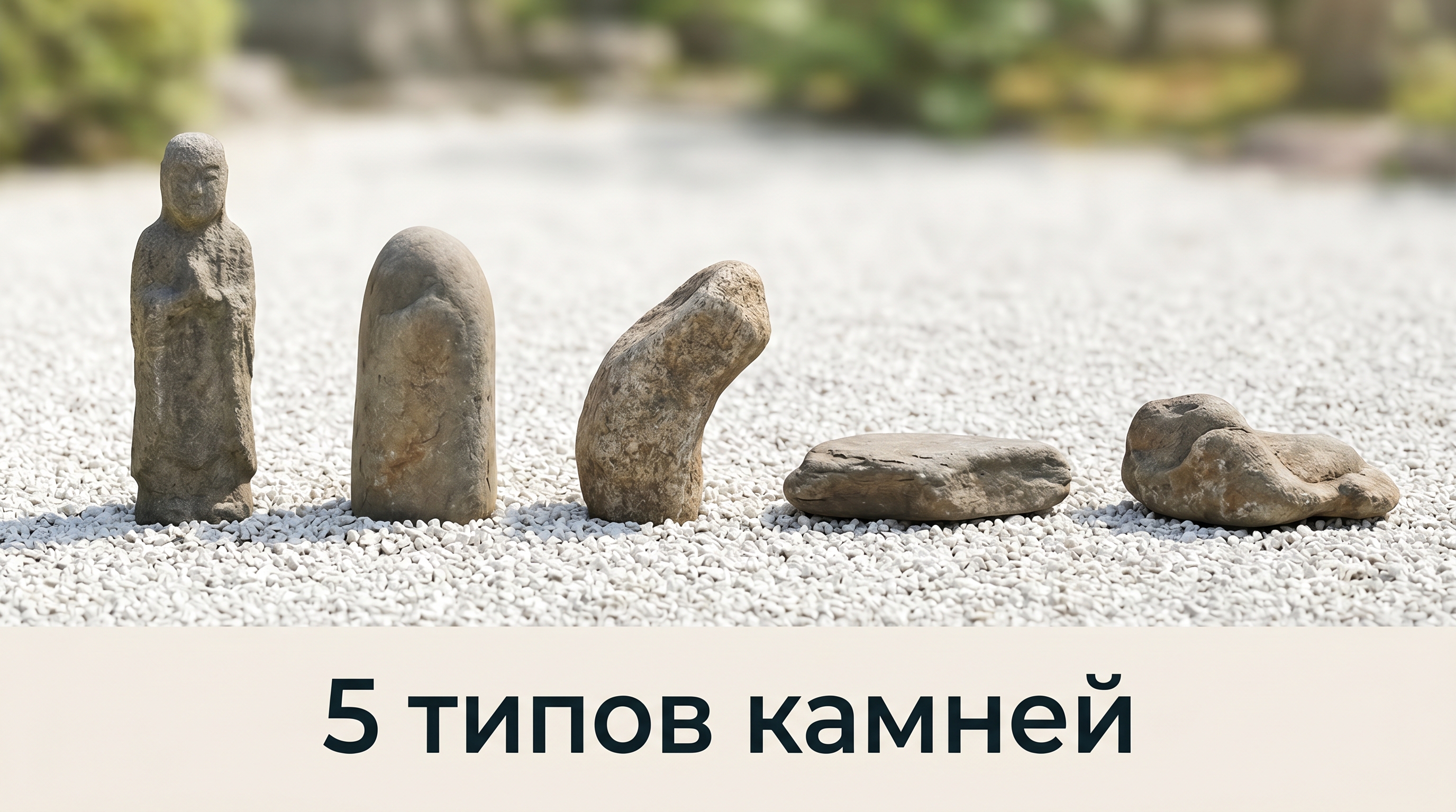 Пять типов камней по форме: тайдо, рейсё, сёгё, сидзё, кикяку