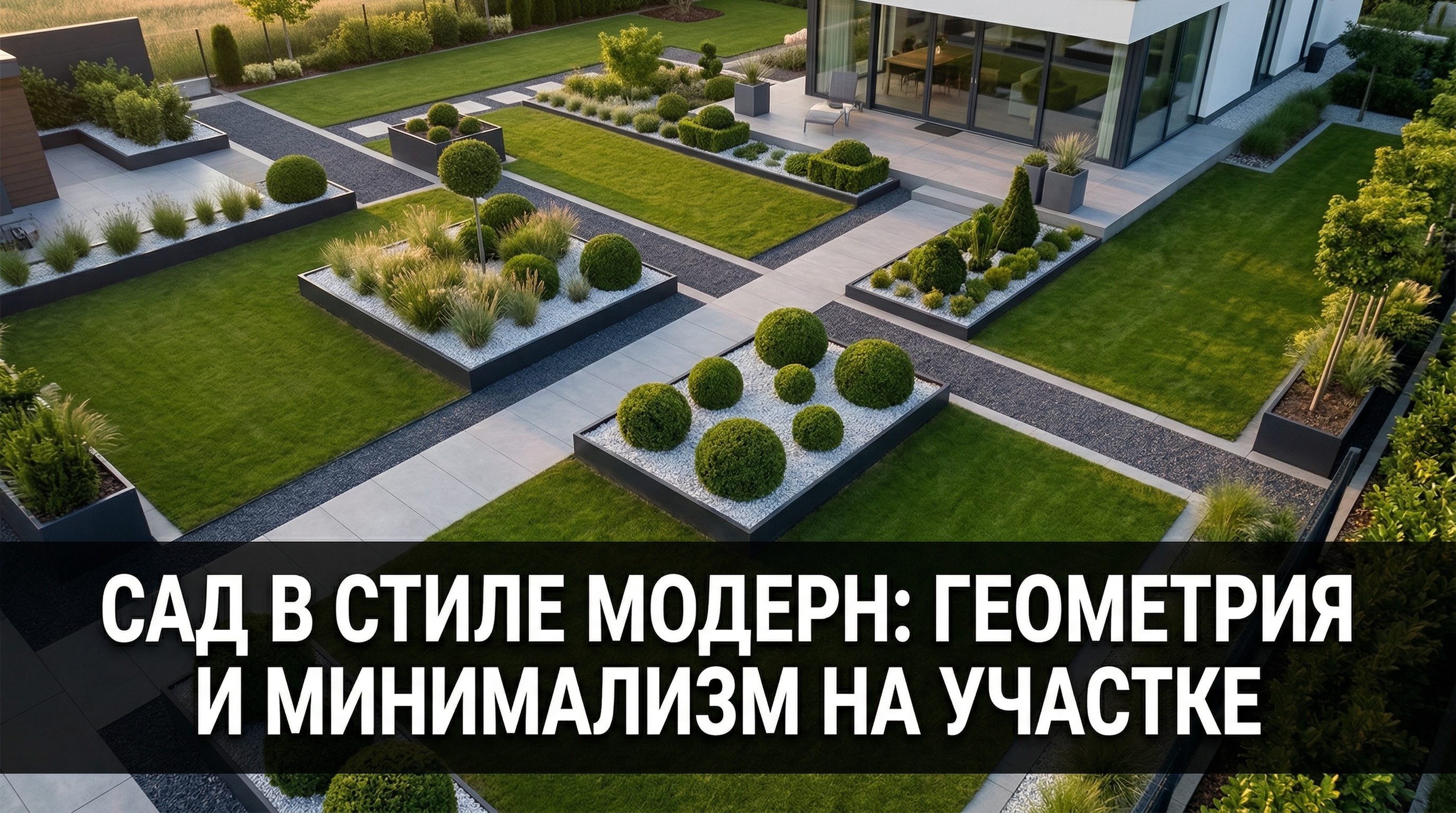Сад в стиле модерн — геометрические дорожки, стриженые кусты и минималистичное озеленение участка