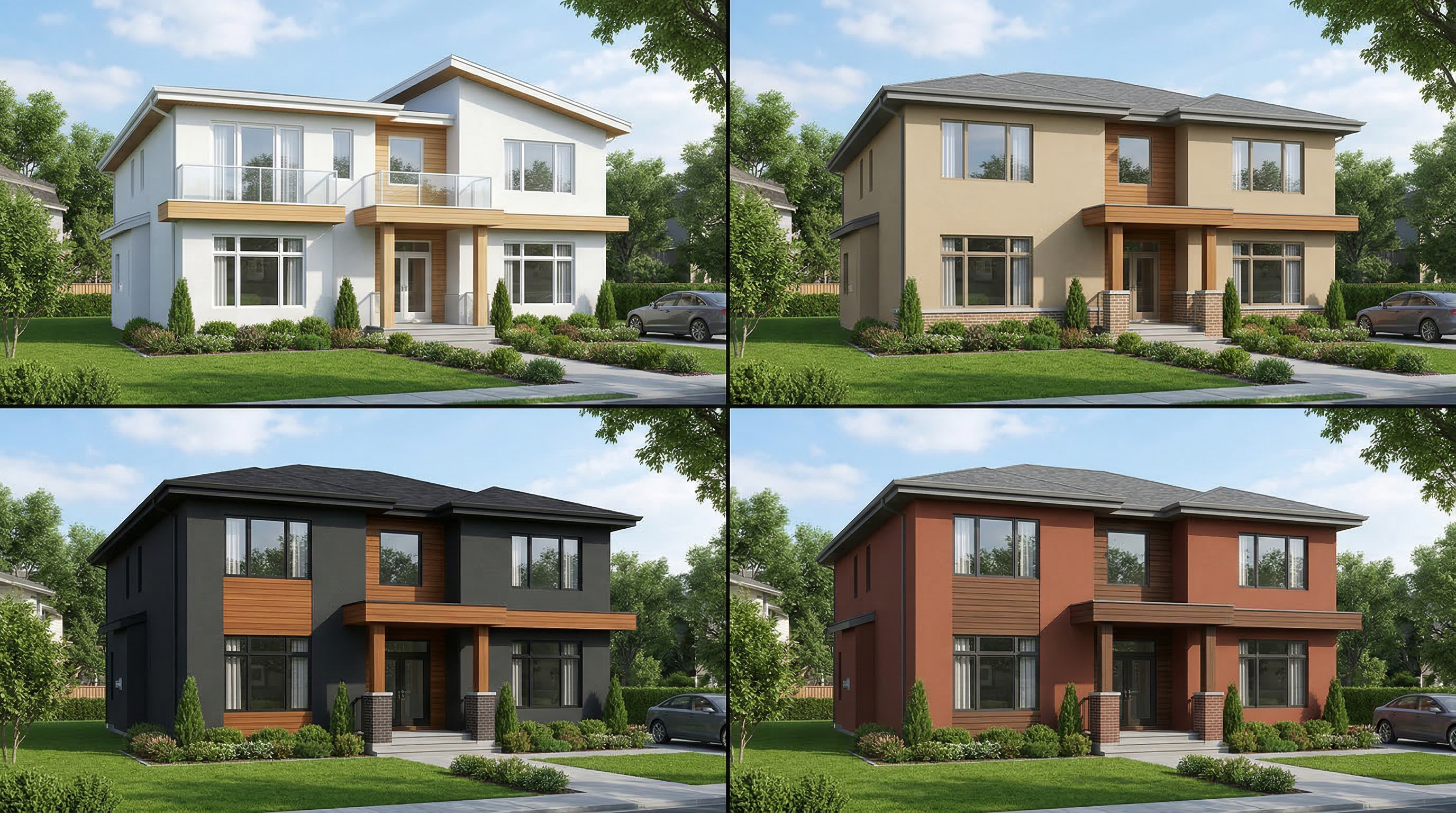 Один дом в четырёх цветовых решениях сайдинга