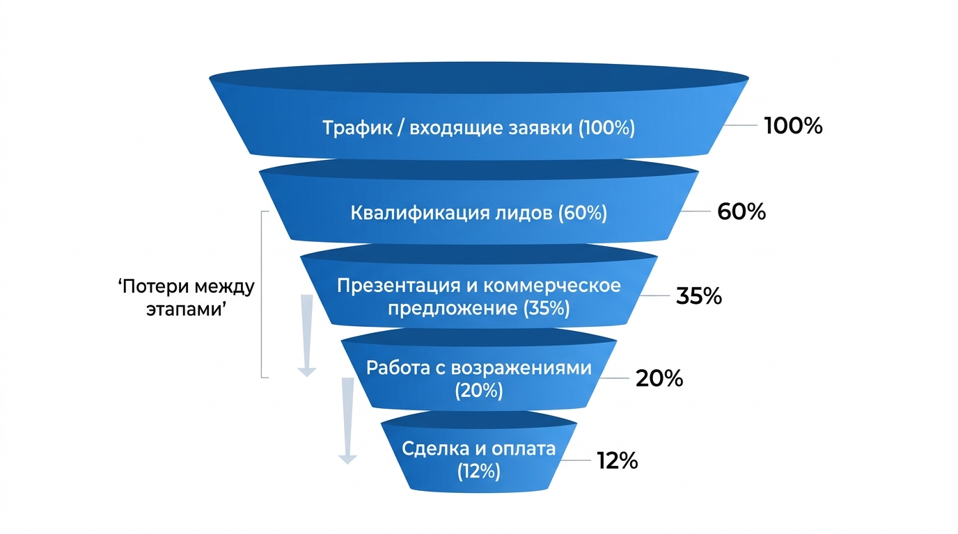 Воронка продаж в 2026 году — конверсия по этапам