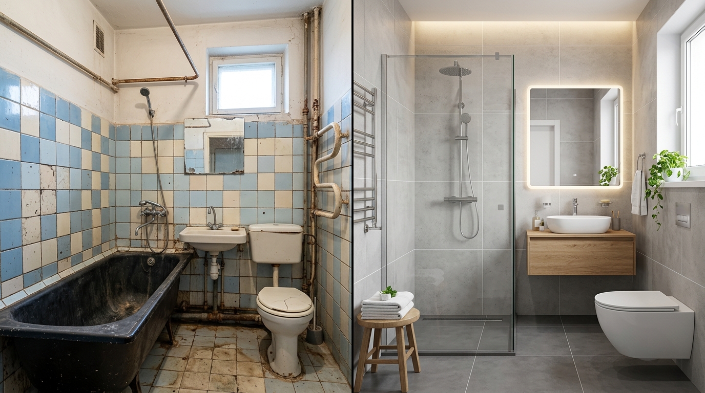 До и после: старый совмещённый санузел и его современная визуализация