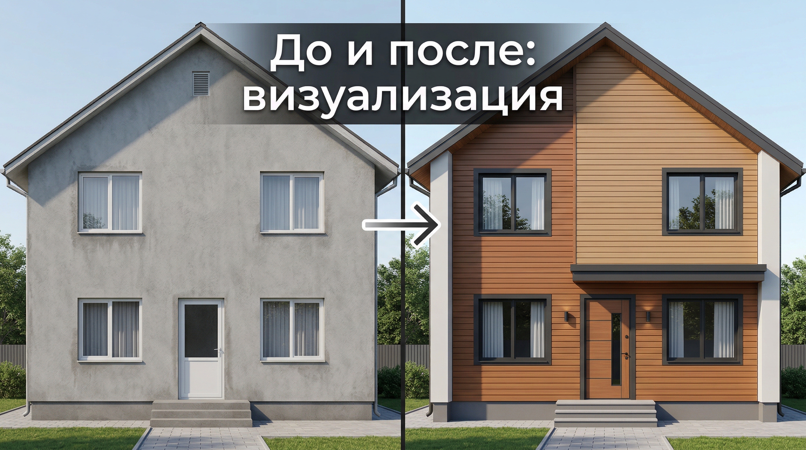 До и после: визуализация сайдинга на фасаде дома