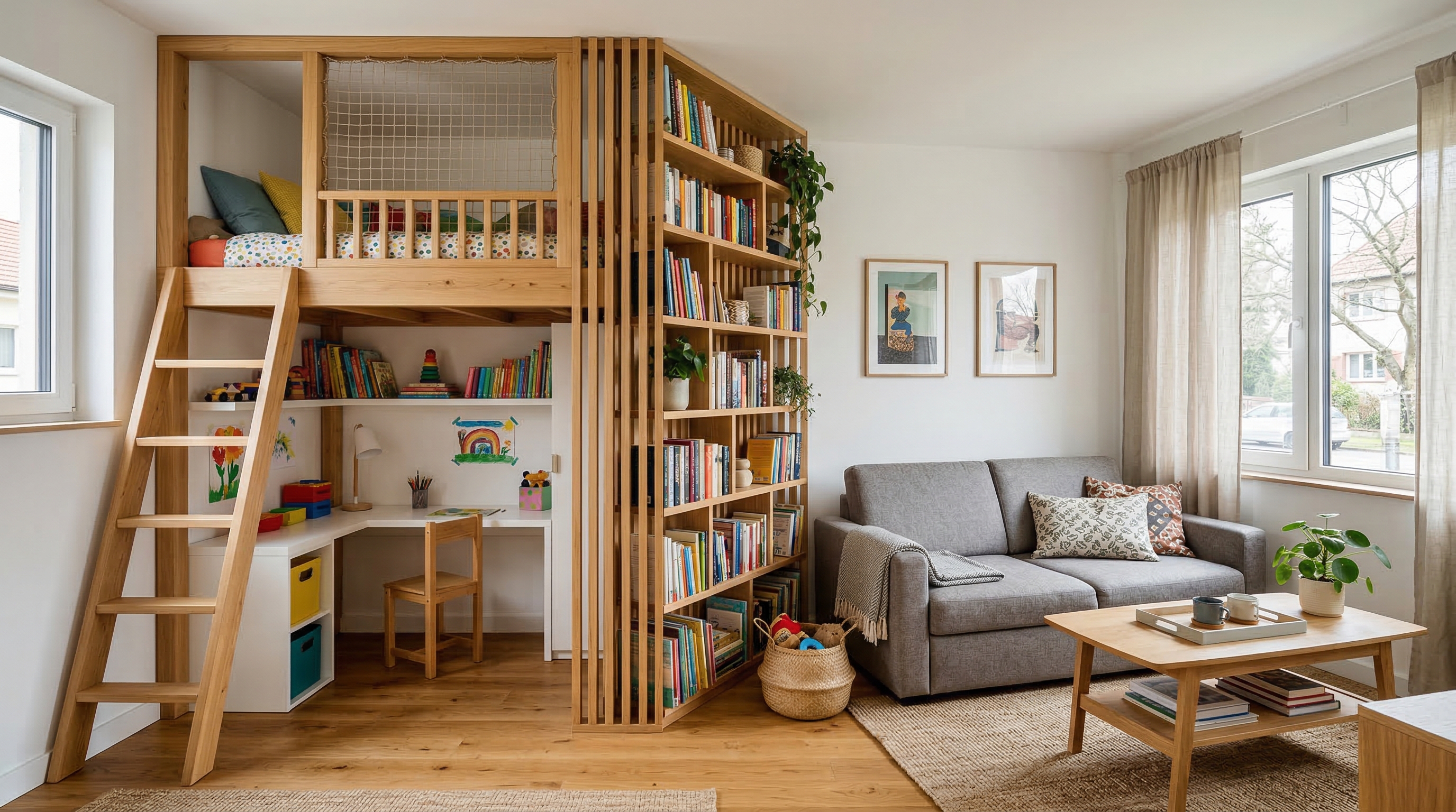 Однокомнатная квартира для семьи с ребёнком — детская зона и зона родителей