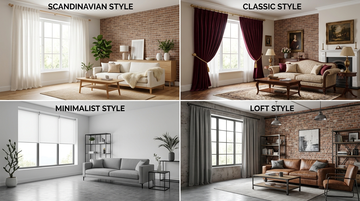 Четыре стиля интерьера с подходящими шторами: скандинавский, классический, минимализм и лофт