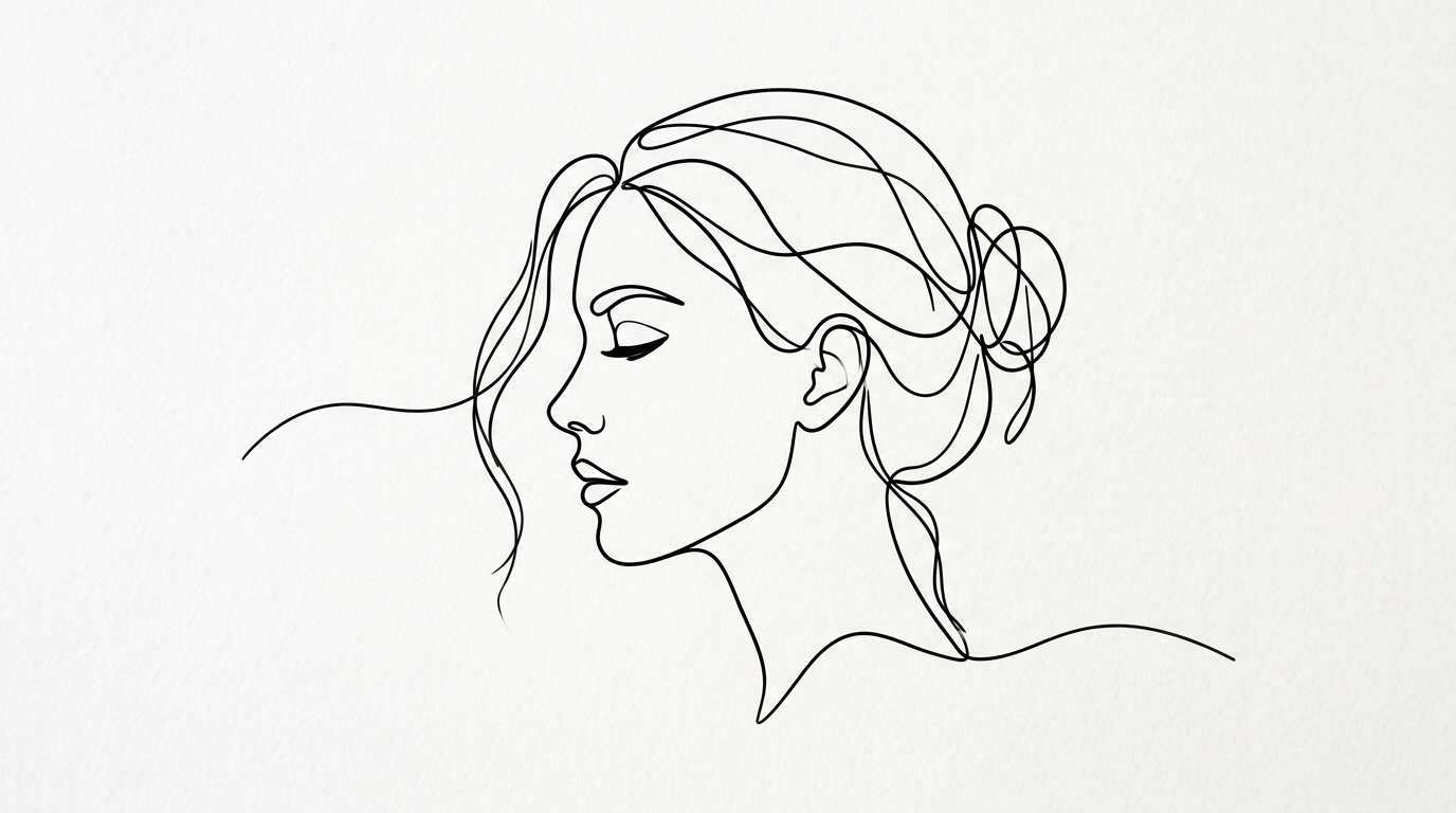 Эскиз single-line тату: профиль лица одной непрерывной линией