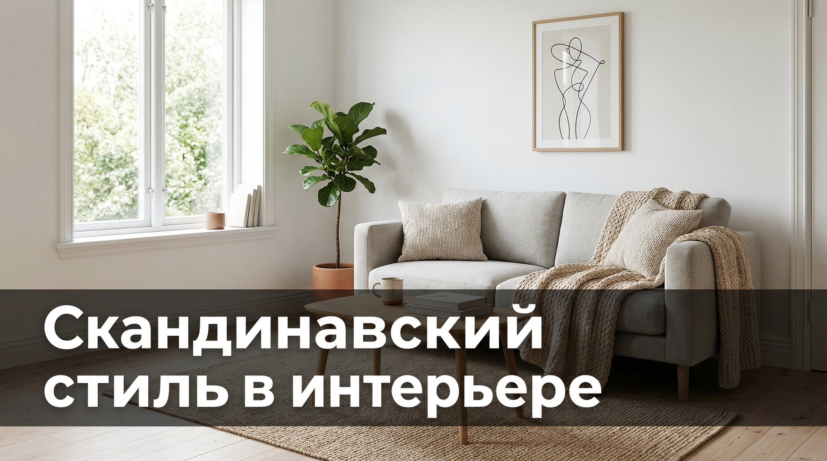 Скандинавский стиль в интерьере — обложка статьи с примером светлой гостиной