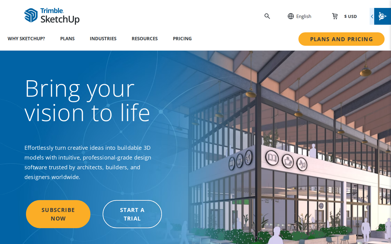Скриншот главной страницы SketchUp — профессиональная 3D-программа