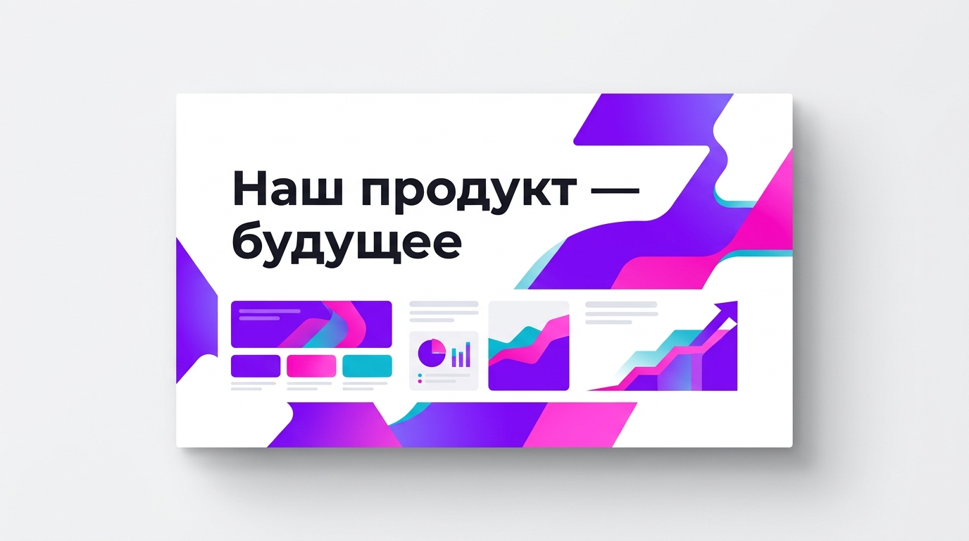 Пример слайда в стартап-палитре — фиолетовый и розовый
