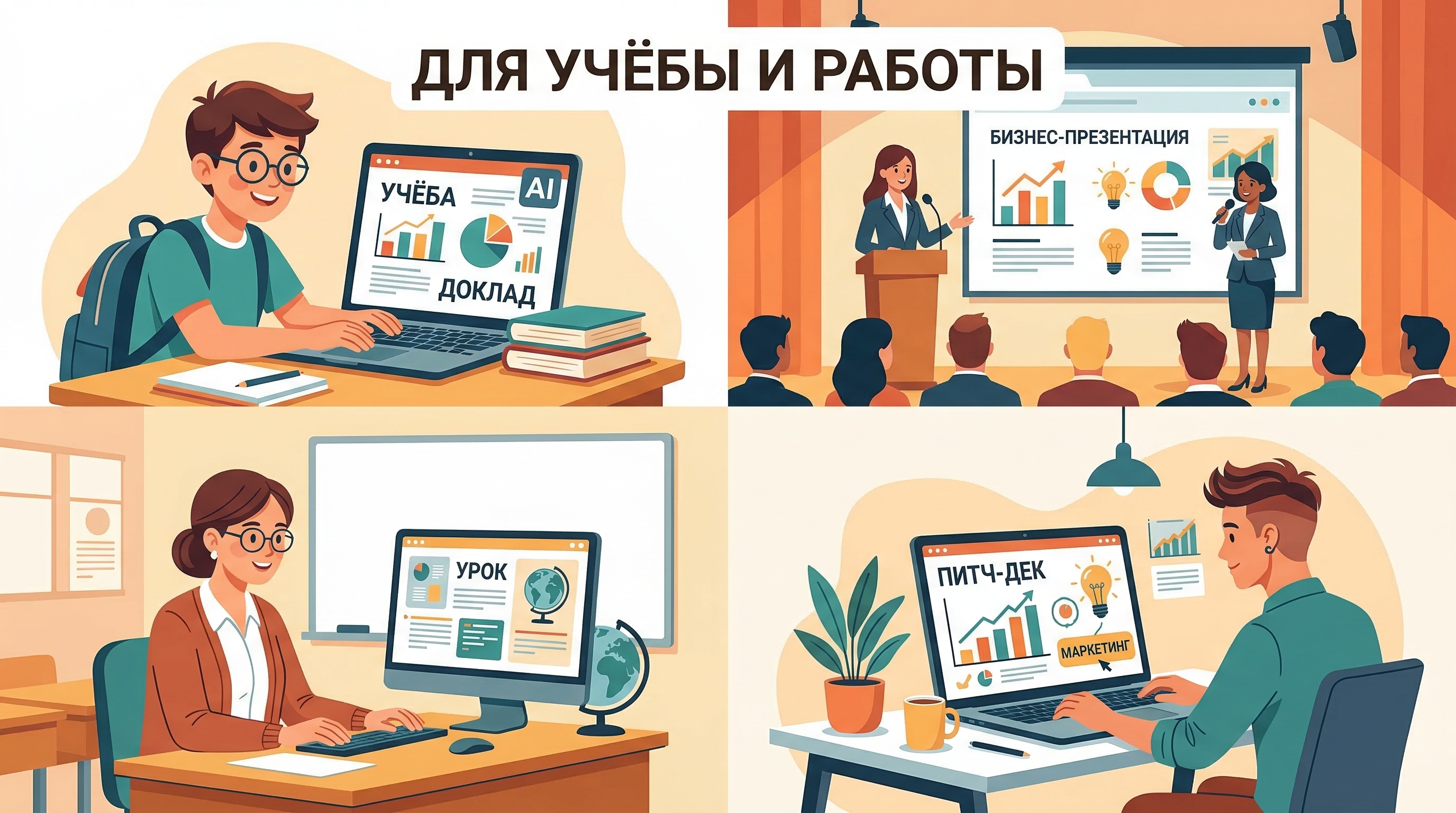 4 сценария использования генератора слайдов: учёба, бизнес, преподавание, маркетинг