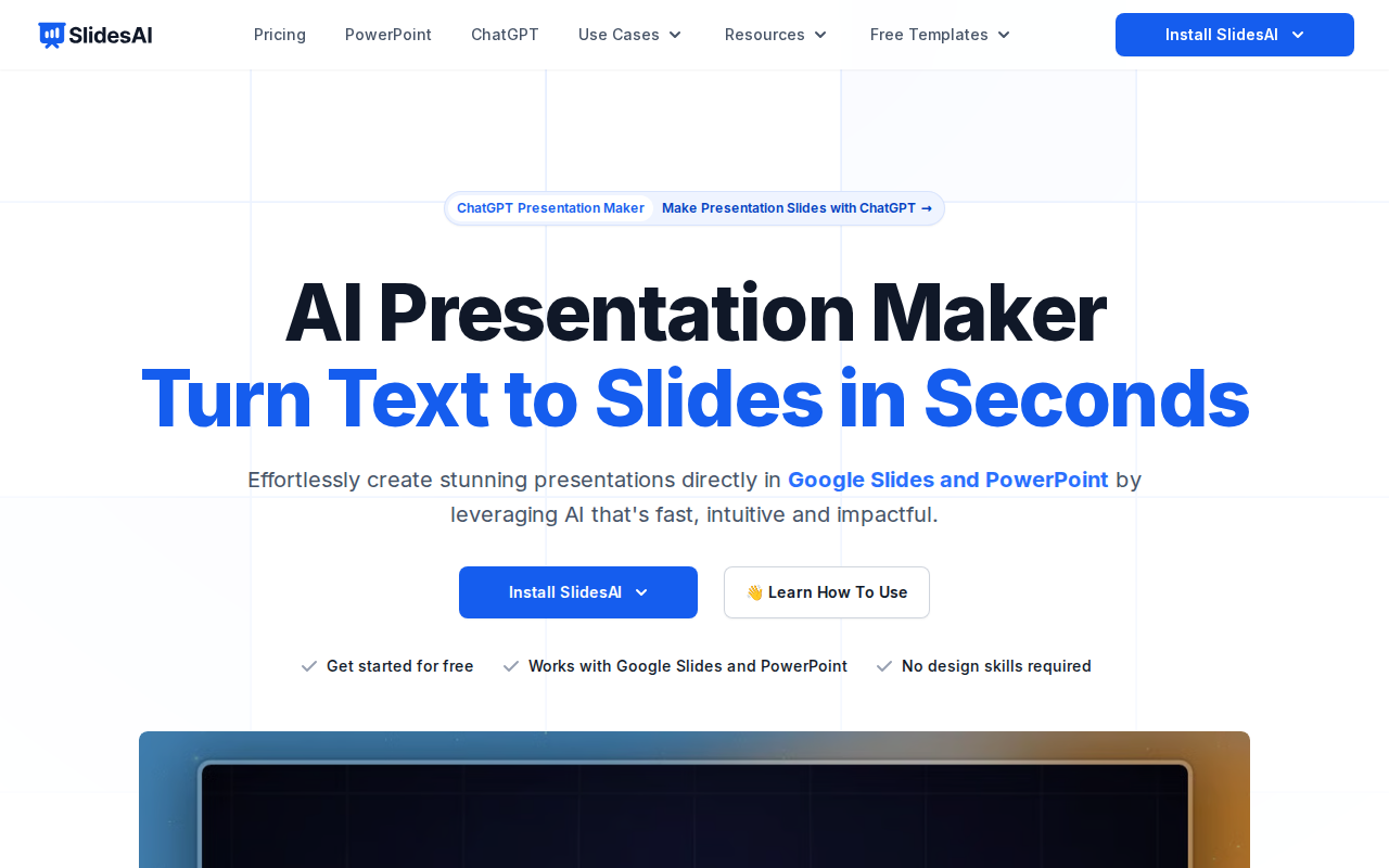 Главная страница SlidesAI — AI Presentation Maker для Google Slides