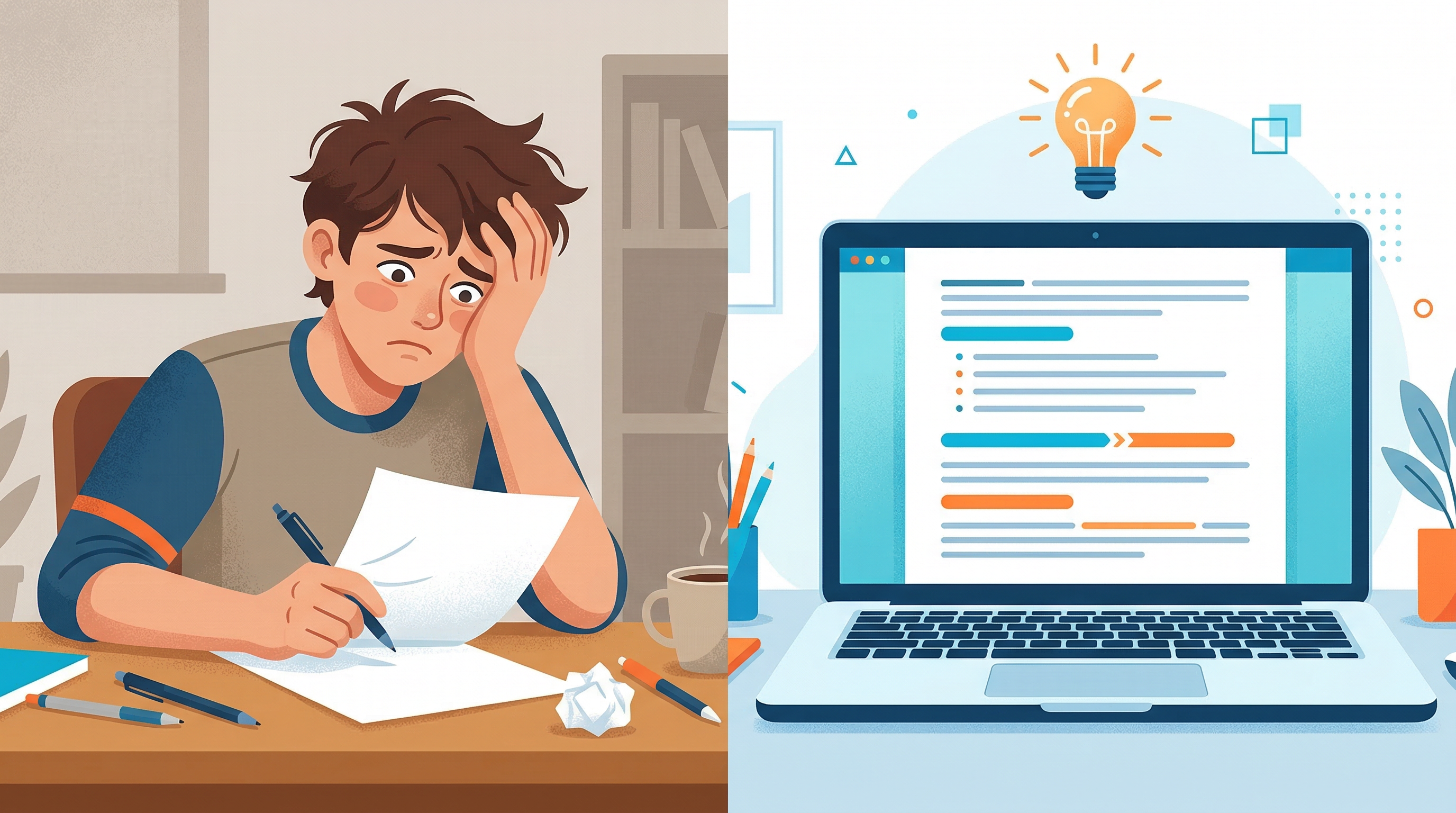 Сравнение: чистый лист и готовое сочинение, написанное с помощью нейросети