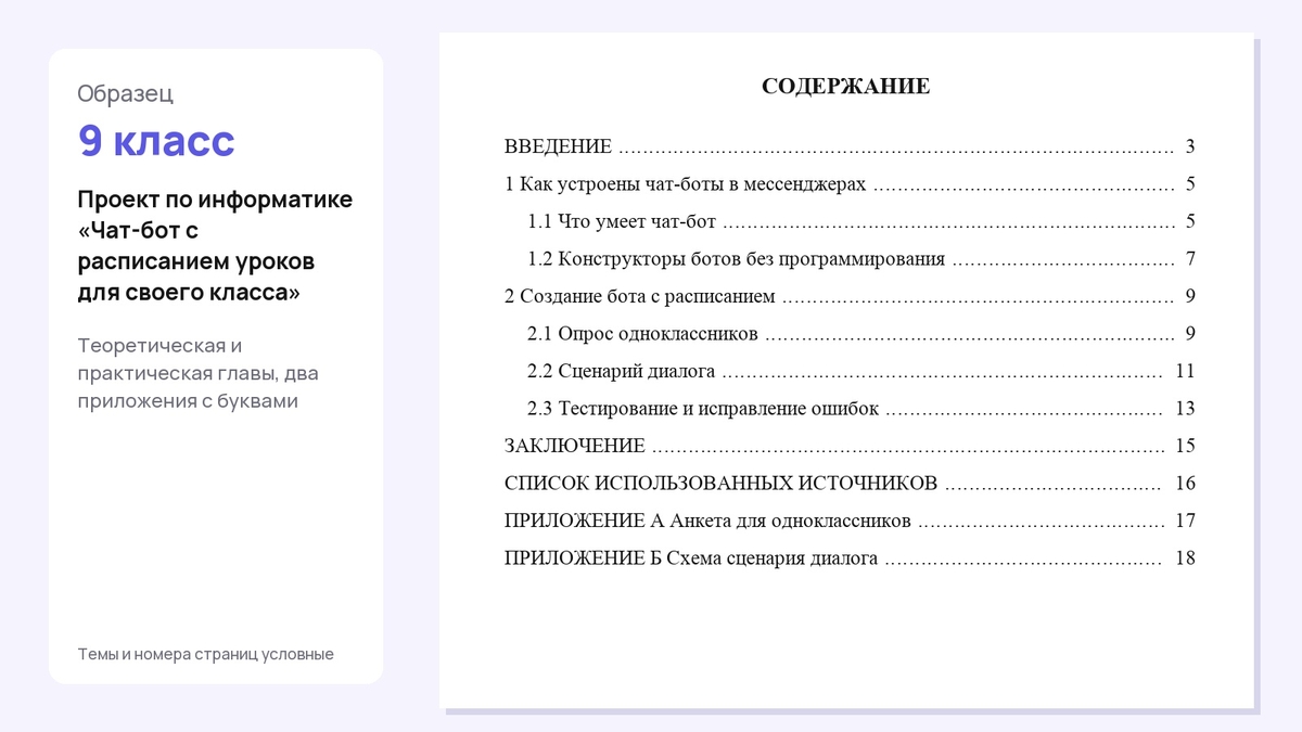 Образец содержания проекта по информатике для 9 класса: «Чат-бот с расписанием уроков»