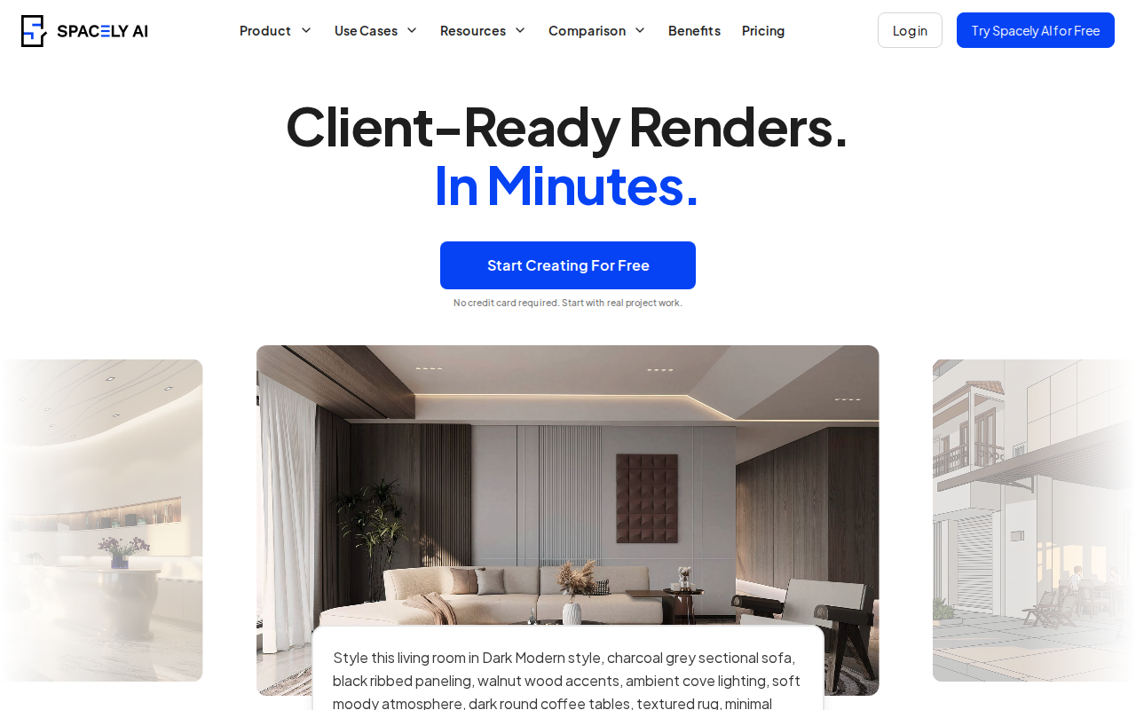 Скриншот Spacely AI — сервис для дизайнеров с client-ready рендерами