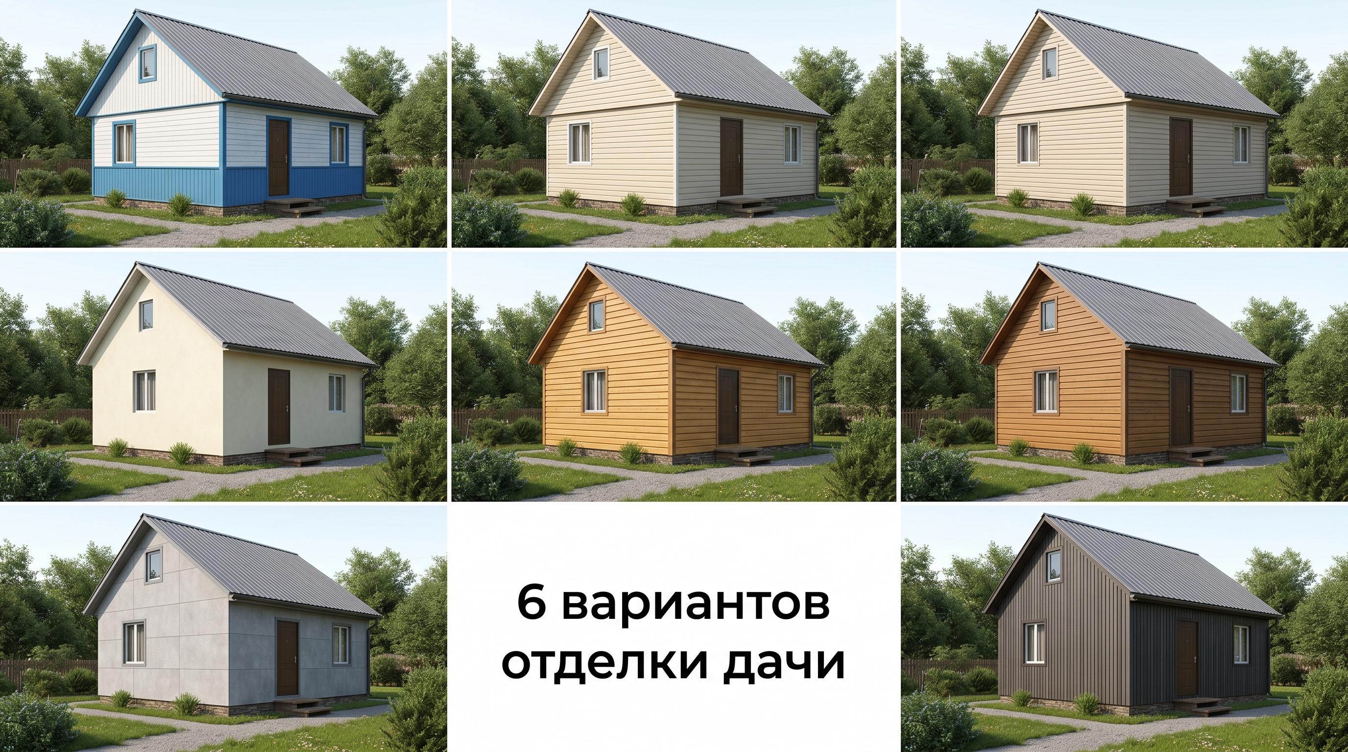 Шесть вариантов отделки одного дачного домика — наглядное сравнение