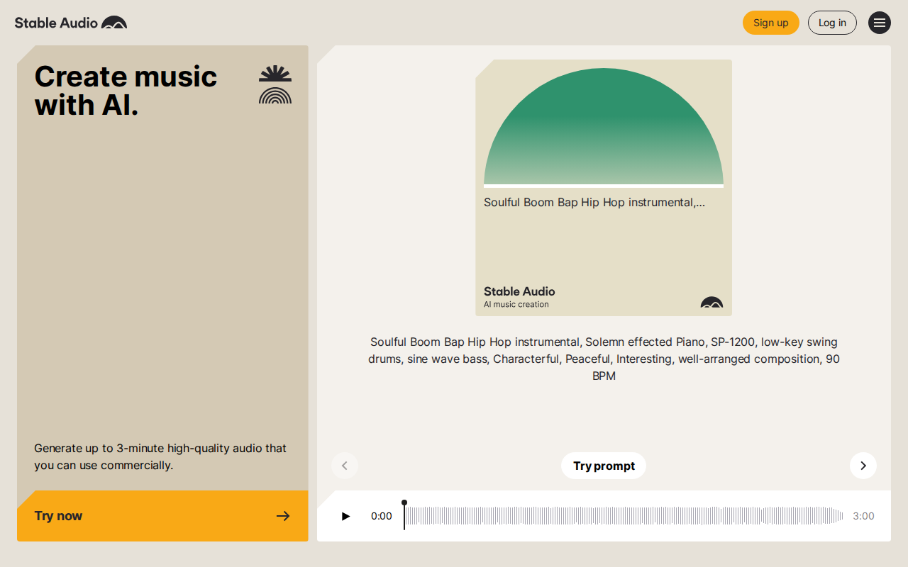 Скриншот главной страницы Stable Audio — генерация музыки и звуков с помощью ИИ