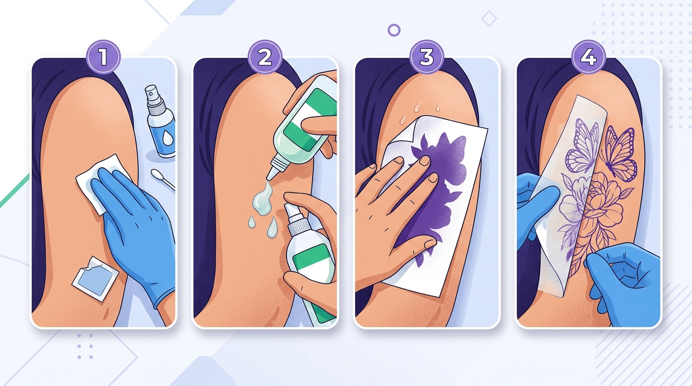 Четыре шага переноса трафарета тату на кожу — инфографика