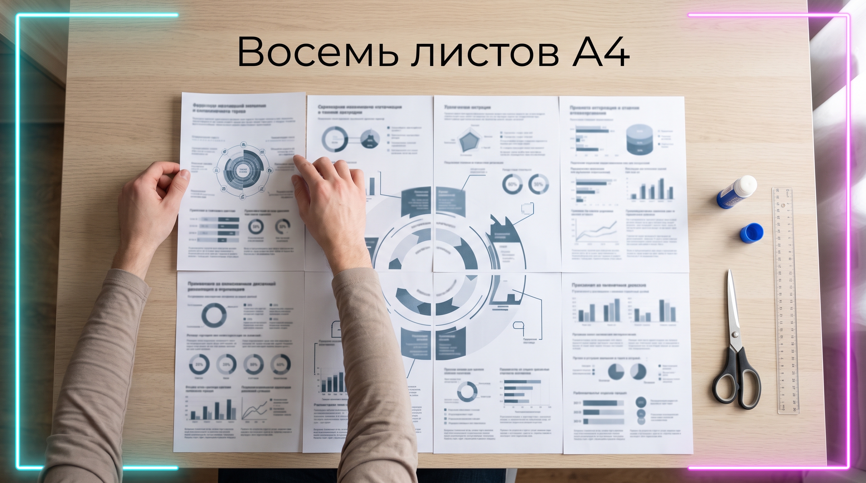 Восемь распечатанных листов А4 разложены сеткой и образуют один большой плакат