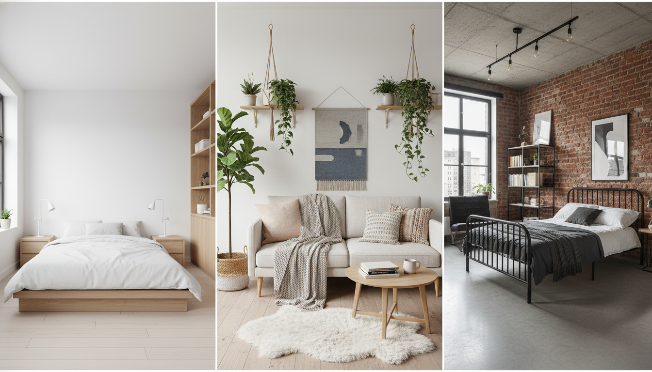 Три стиля для комнаты 18 кв. м: минимализм, скандинавский, лофт