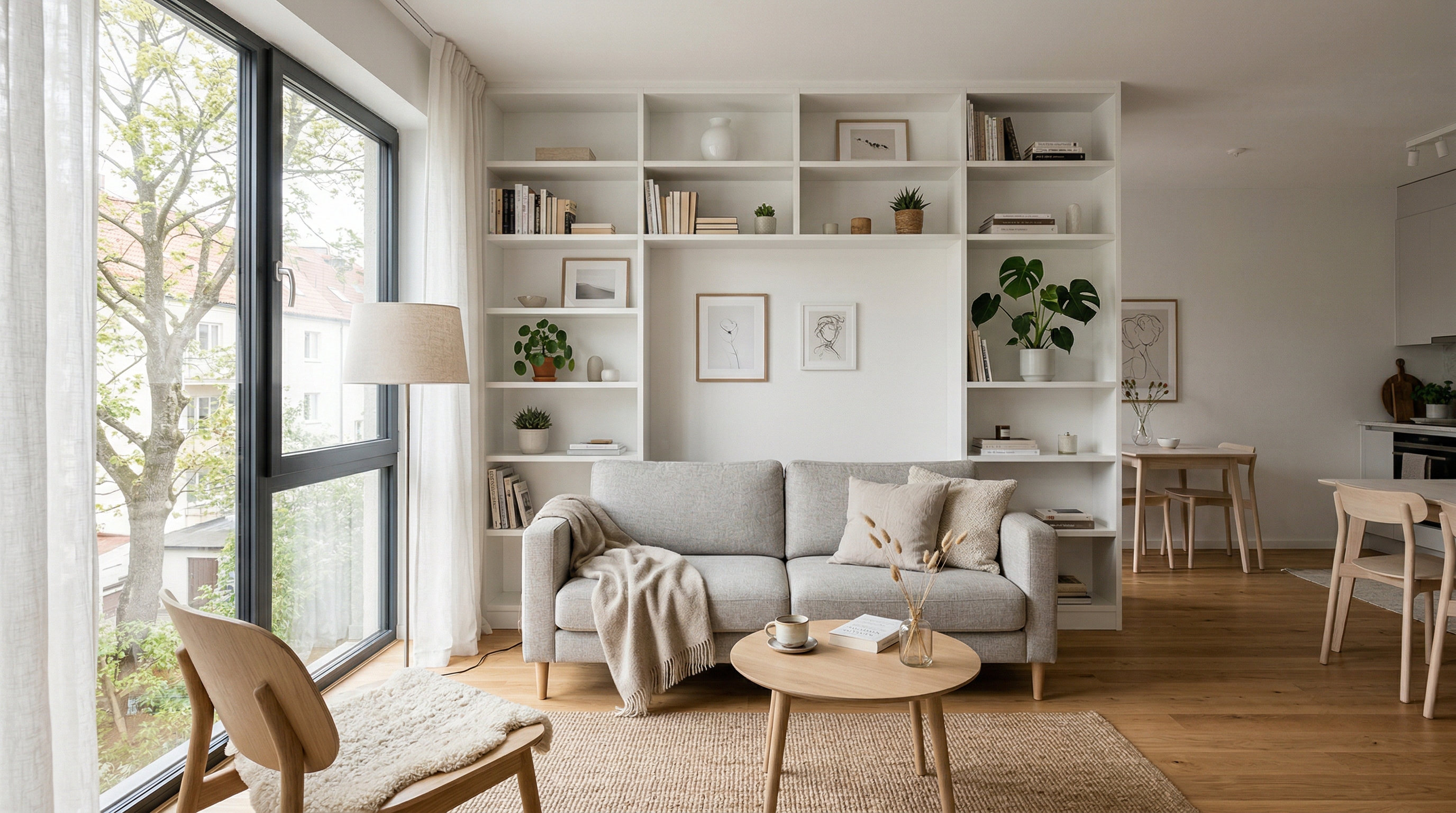 Маленькая квартира в скандинавском стиле — белые стены, дерево, минимум декора