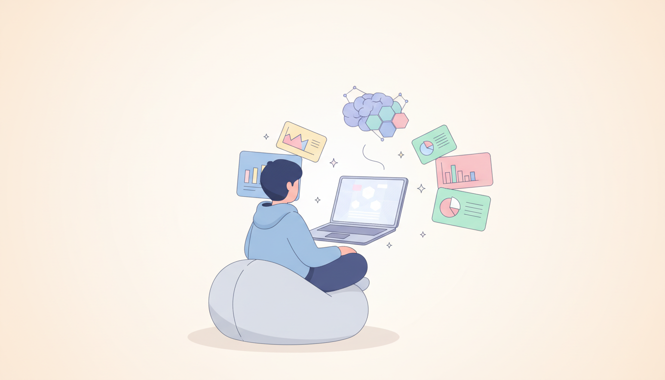 Студент создаёт презентацию с помощью ИИ — иллюстрация