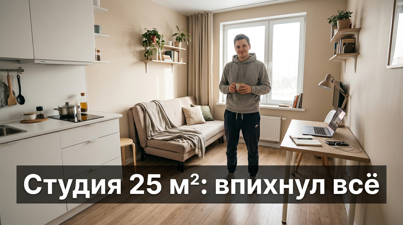 Дизайн квартиры-студии 25 кв м — пример планировки в российской новостройке