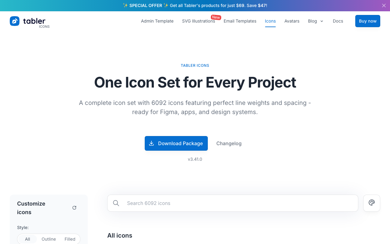 Скриншот Tabler Icons