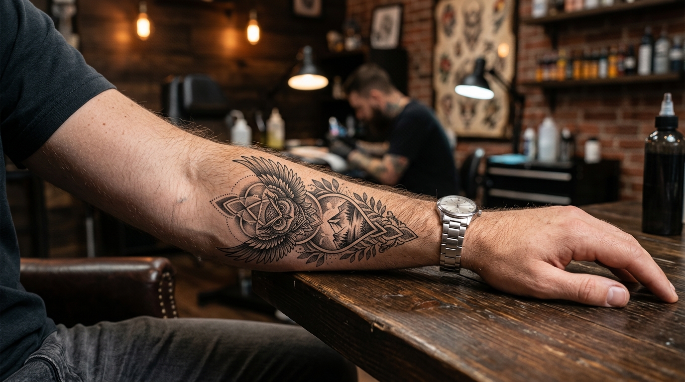 Пример виртуальной примерки тату на предплечье через TattooGPT