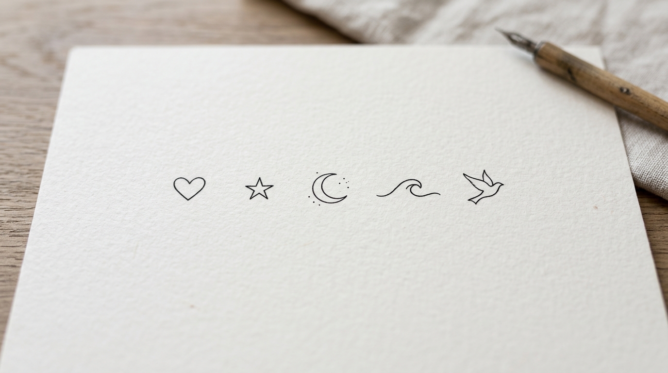 Маленькие минималистичные эскизы тату для девушек на ногу — сердце, звезда, луна, волна, птица