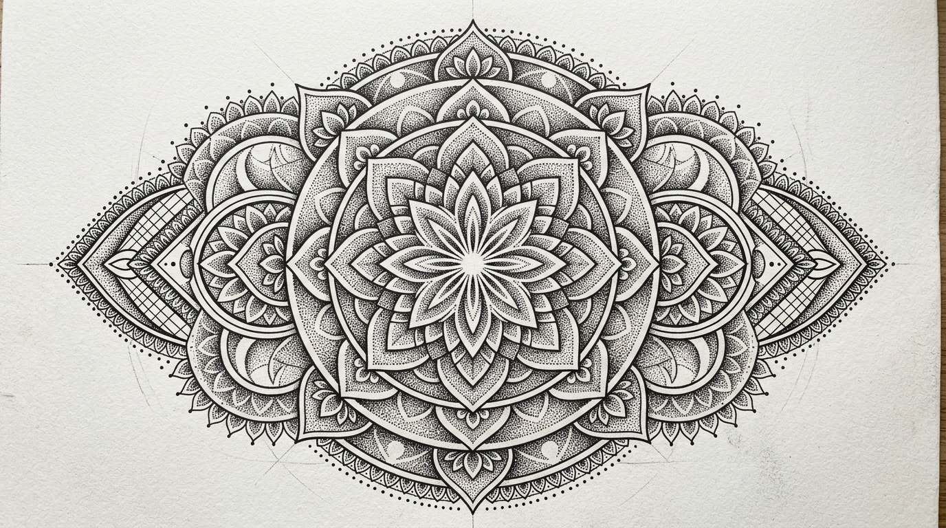 Эскиз тату мандала для девушек на ногу — дотворк геометрия