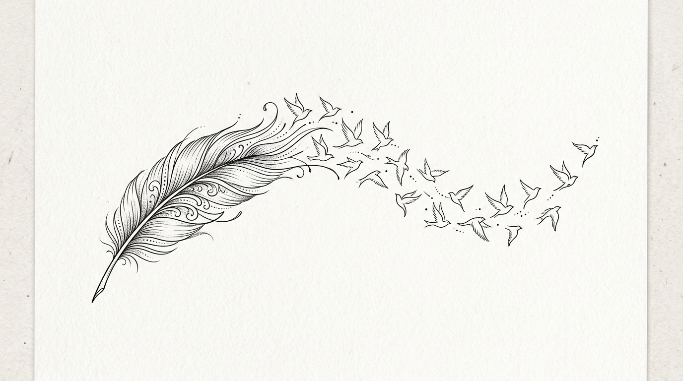 Эскиз тату перо для девушек на ногу — графика с птицами