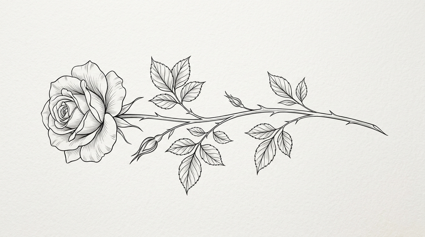 Эскиз тату роза для девушек на ногу — fine line реализм