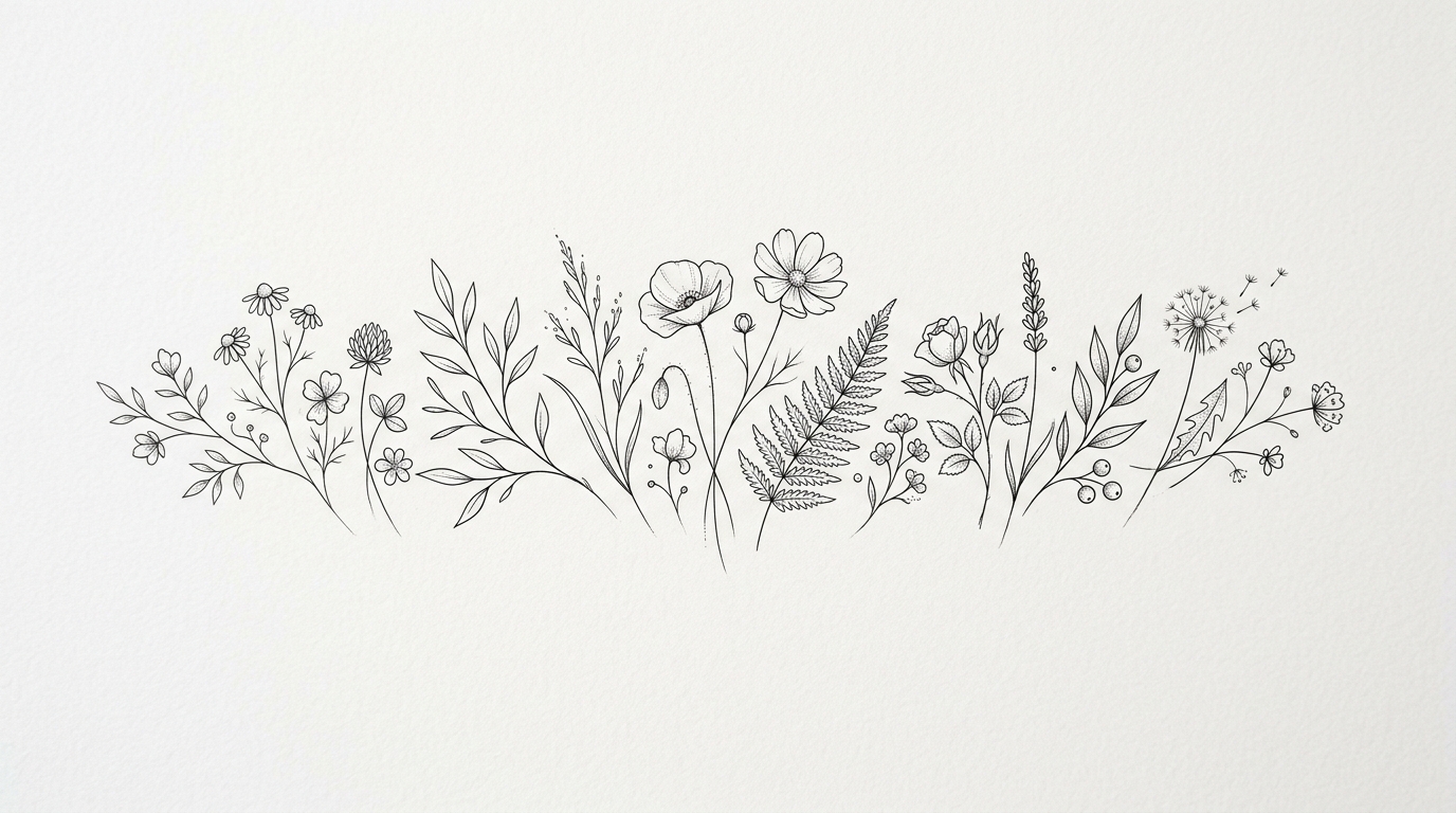 Эскиз тату цветы для девушек на ногу — минималистичная ботаника fine line