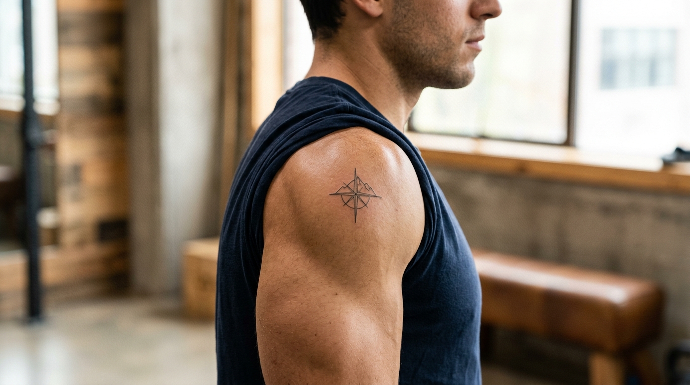 Минималистичное тату на мужском плече