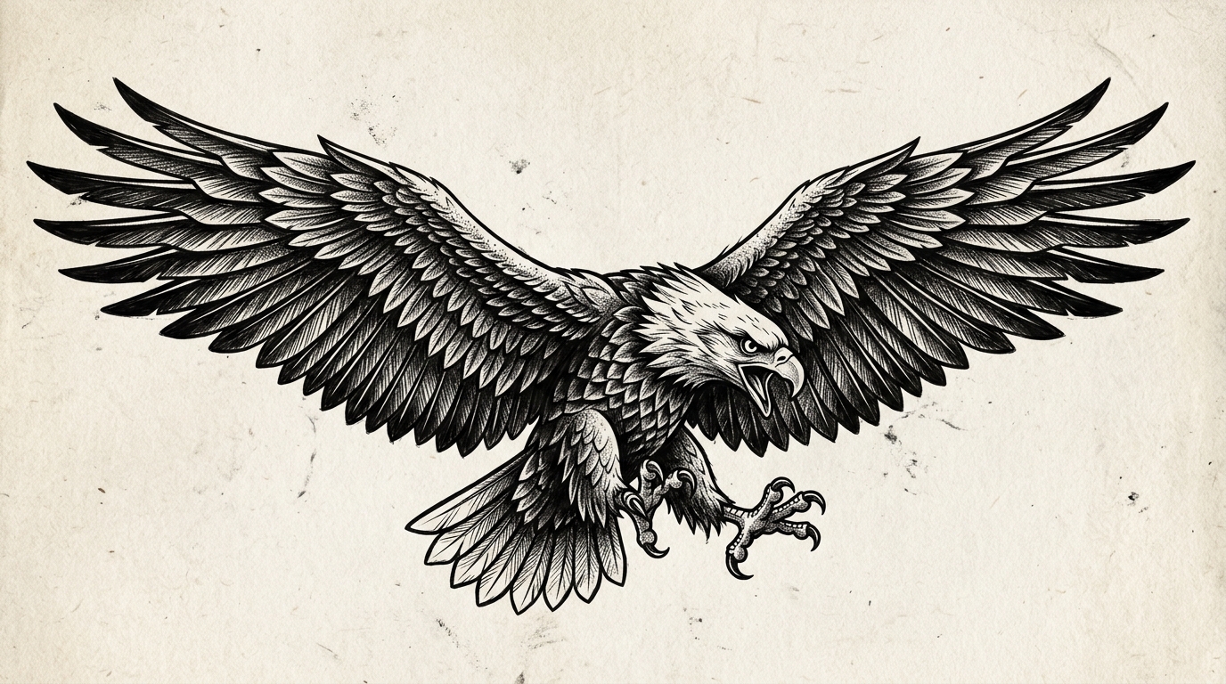 Эскиз тату орла с расправленными крыльями