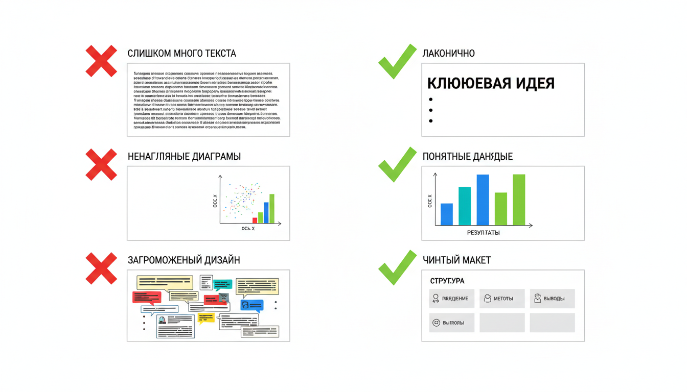 Примеры типичных ошибок и правильного оформления технических слайдов