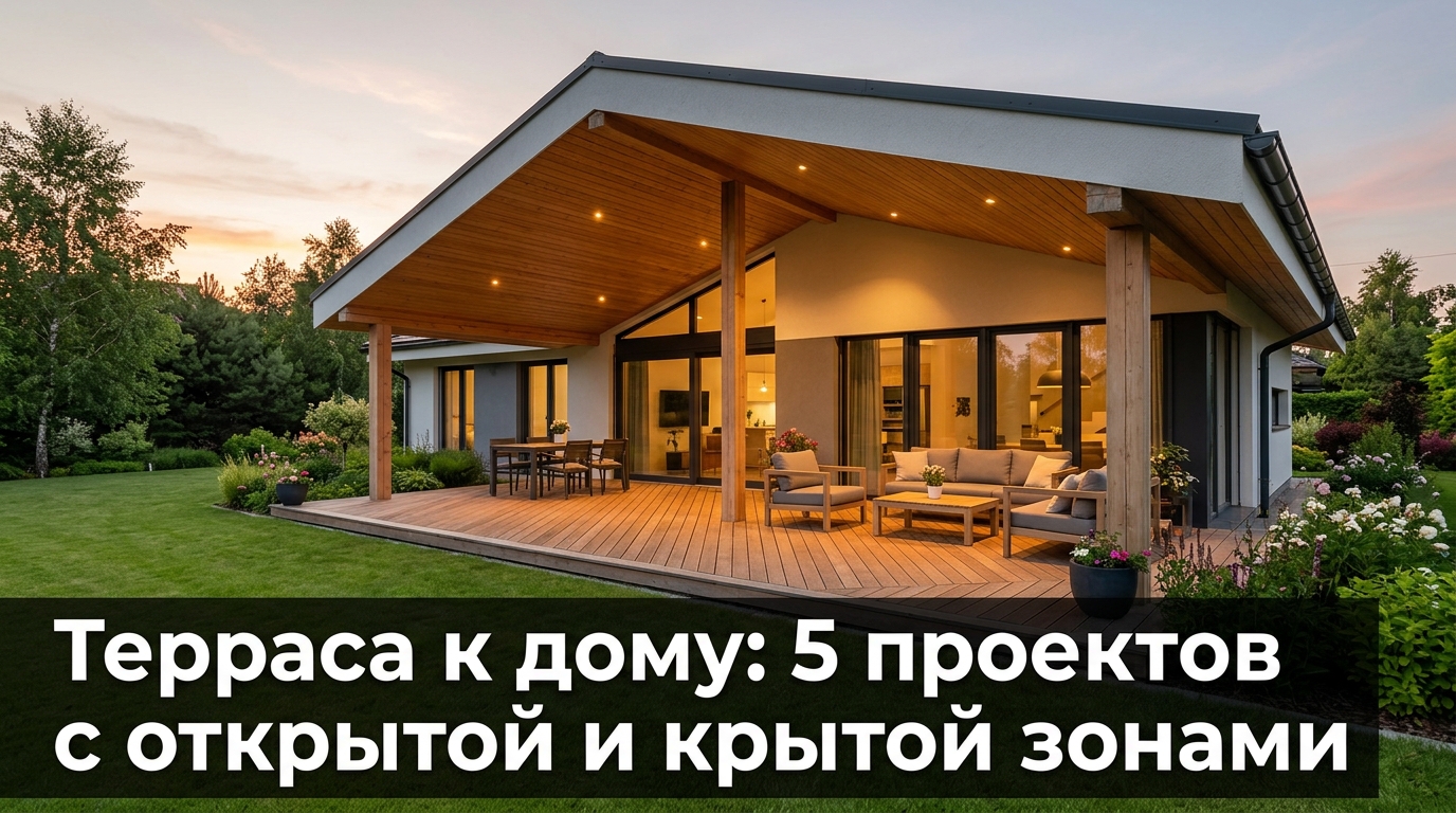 Терраса к дому: 5 проектов с открытой и крытой зонами под одной крышей