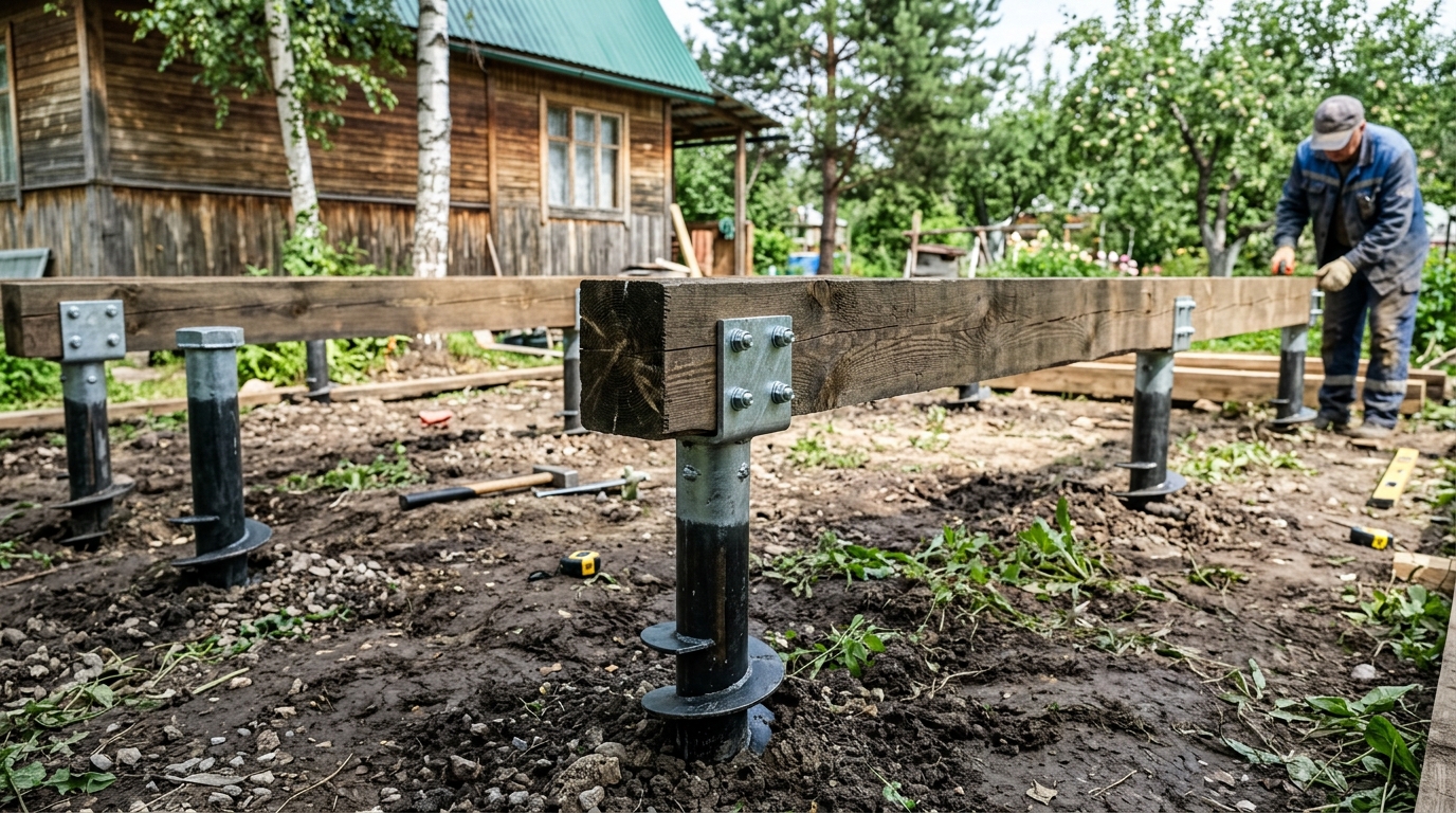 Терраса на винтовых сваях — без бетонного фундамента