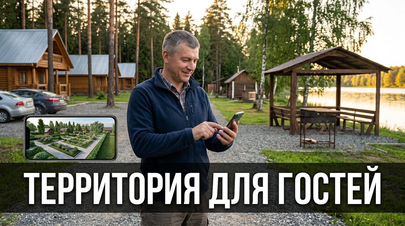 Территория базы отдыха: примерил благоустройство на фото до работ