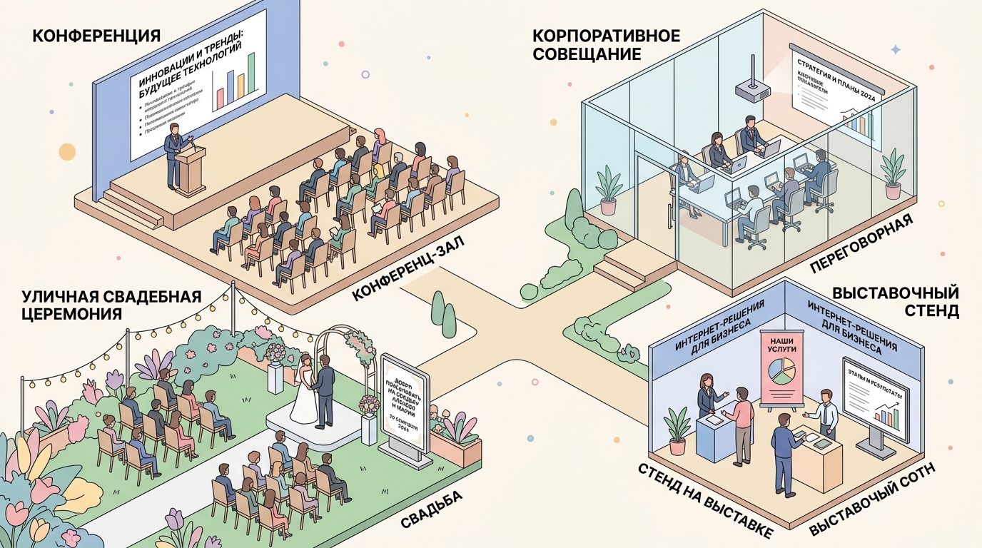 Типы ивент-презентаций: конференция, корпоратив, свадьба, выставка