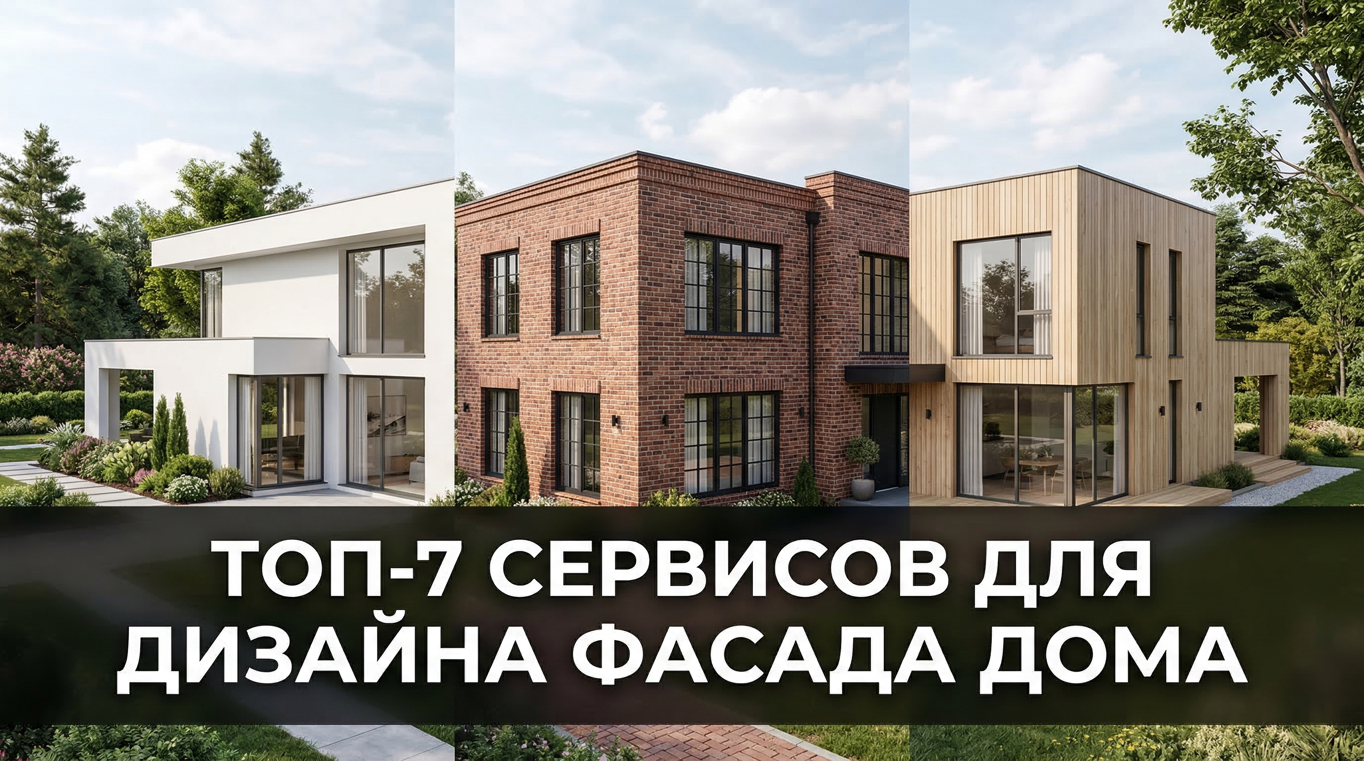 ТОП-7 сервисов для дизайна фасада дома — обложка с примерами фасадов в разных стилях