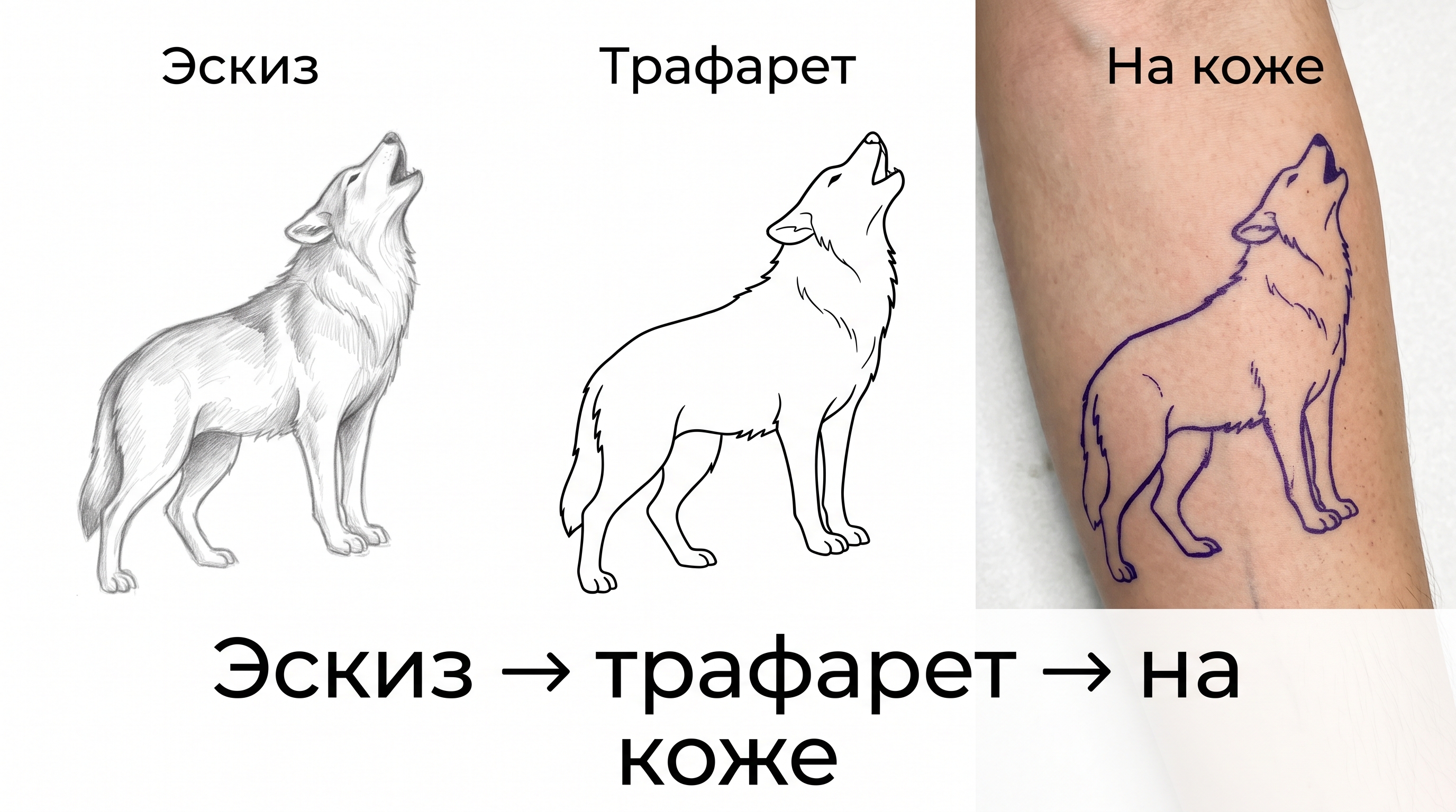 Эскиз, трафарет и тату на коже — три стадии