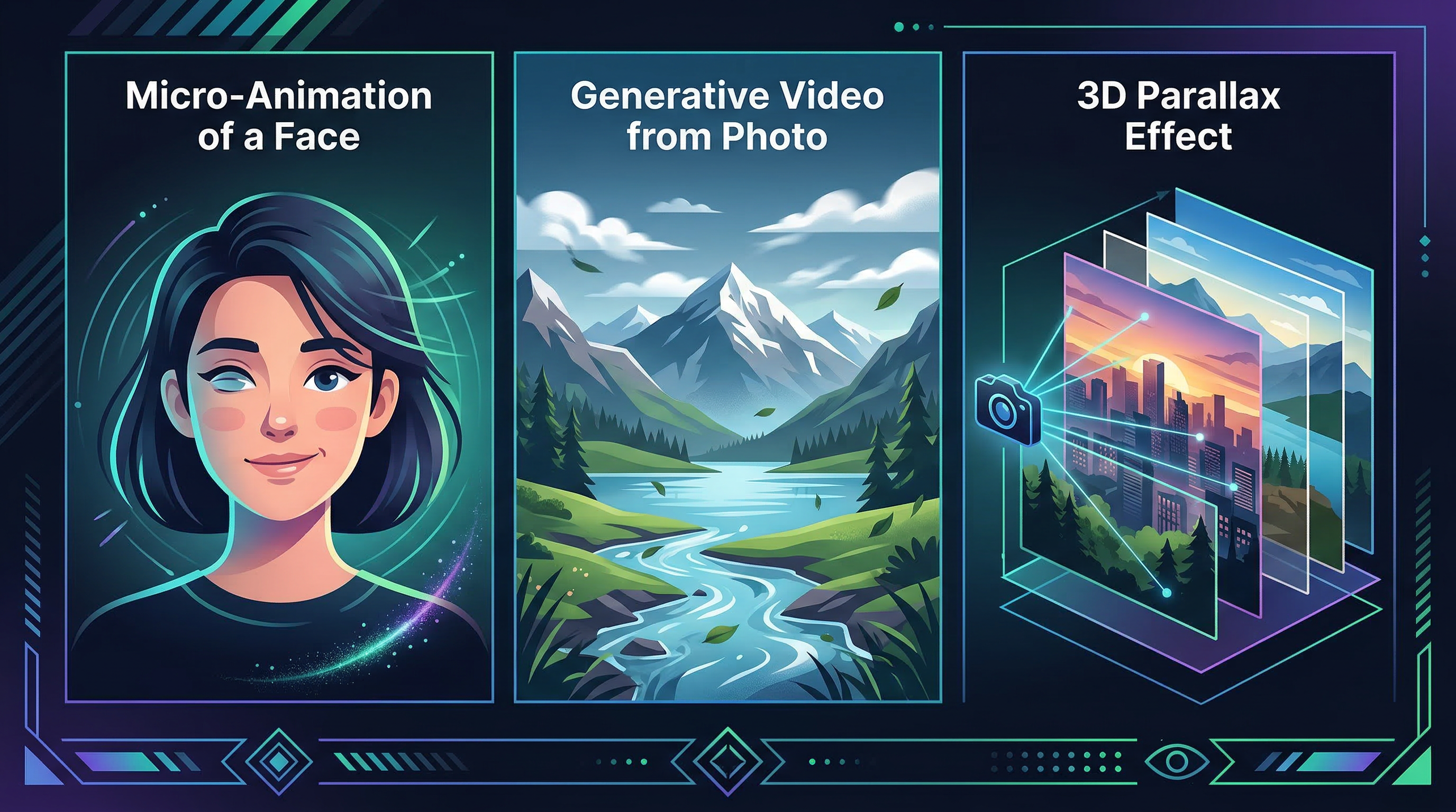 Три типа оживления фото: микроанимация лица, генеративное видео, 3D-параллакс
